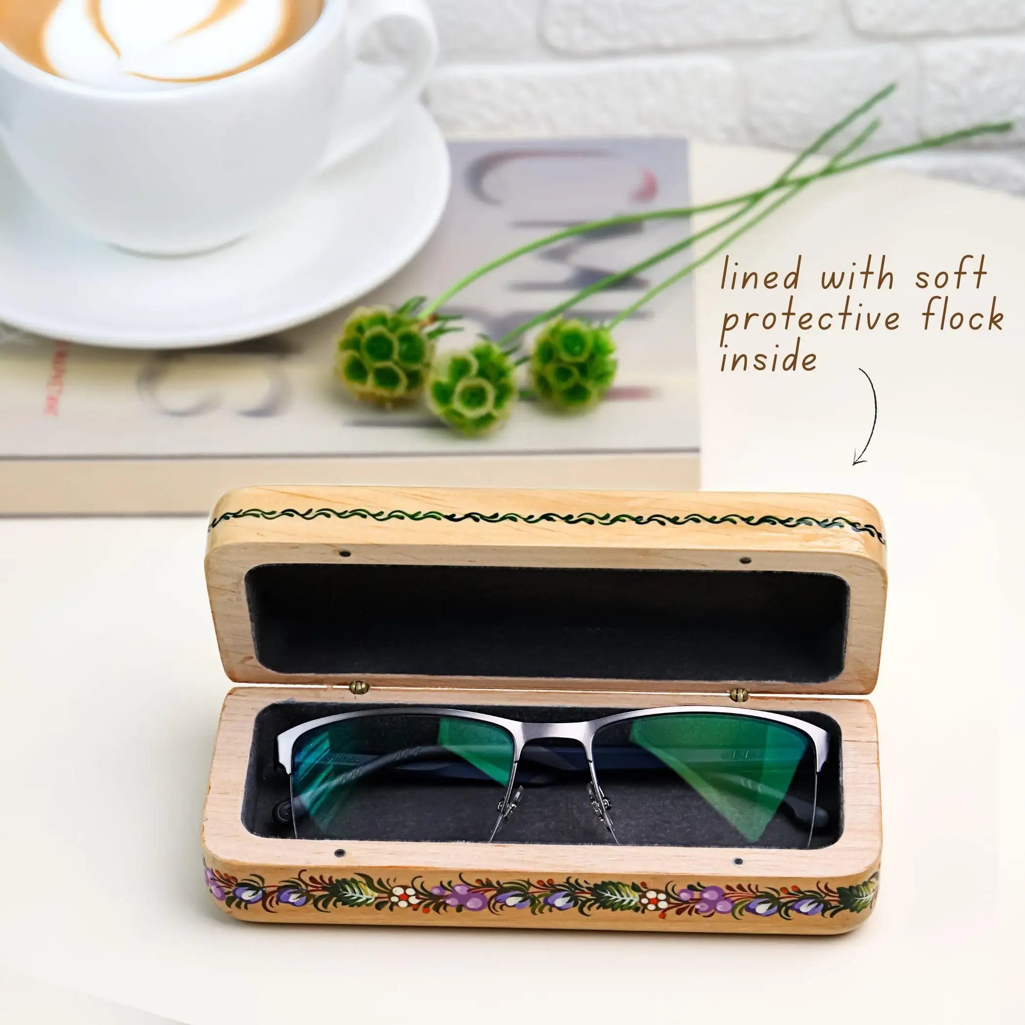 Hand-painted Wooden Glasses Case - Personalized Hummingbird Eyeglass Holder, Ukrainian Petrykivka Folk Art Case, High End Handmade Gift