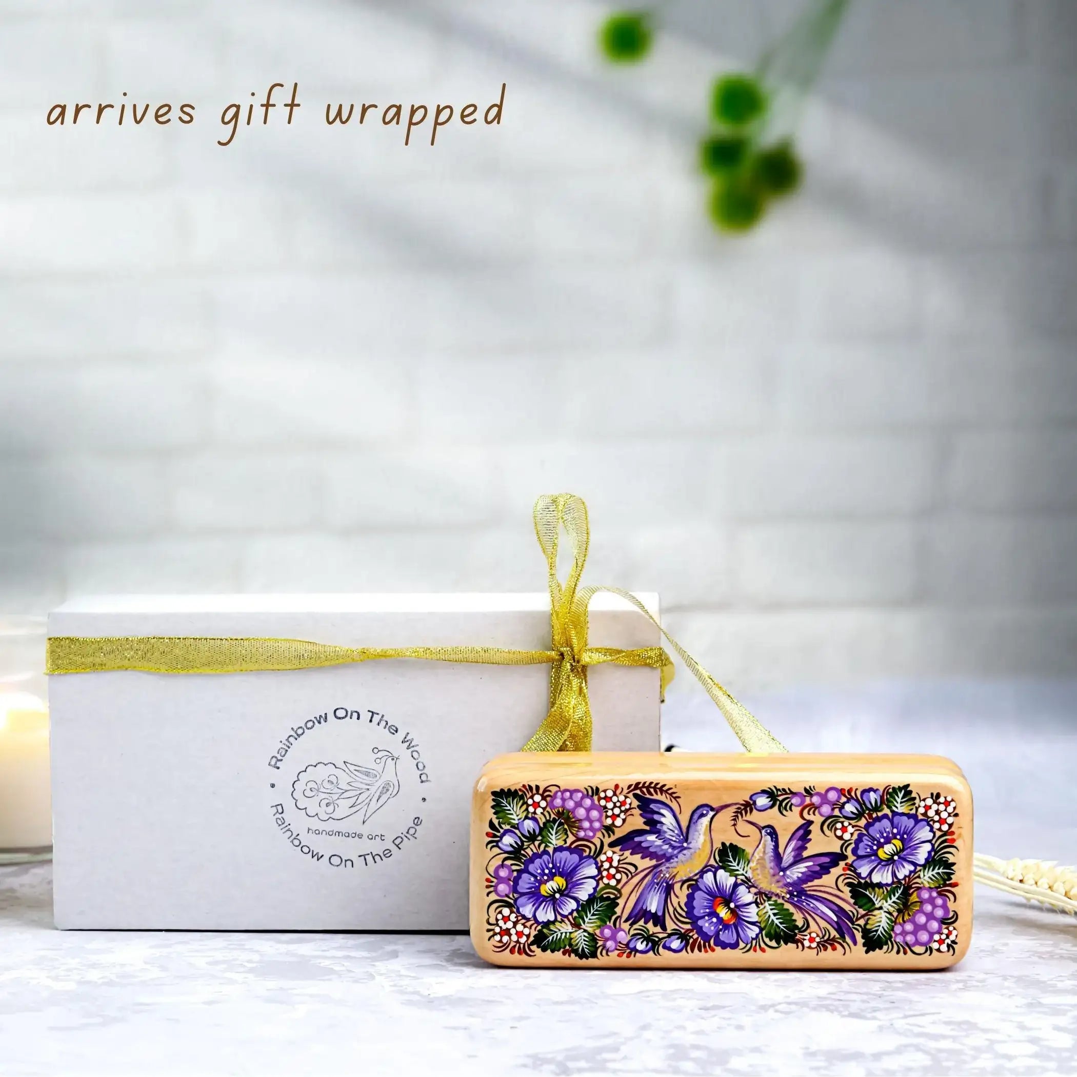 Hand-painted Wooden Glasses Case, Personalized Hummingbird Eyeglasses Case, Ukrainian Petrykivka Folk Art Glass Case, High End Handmade Gift