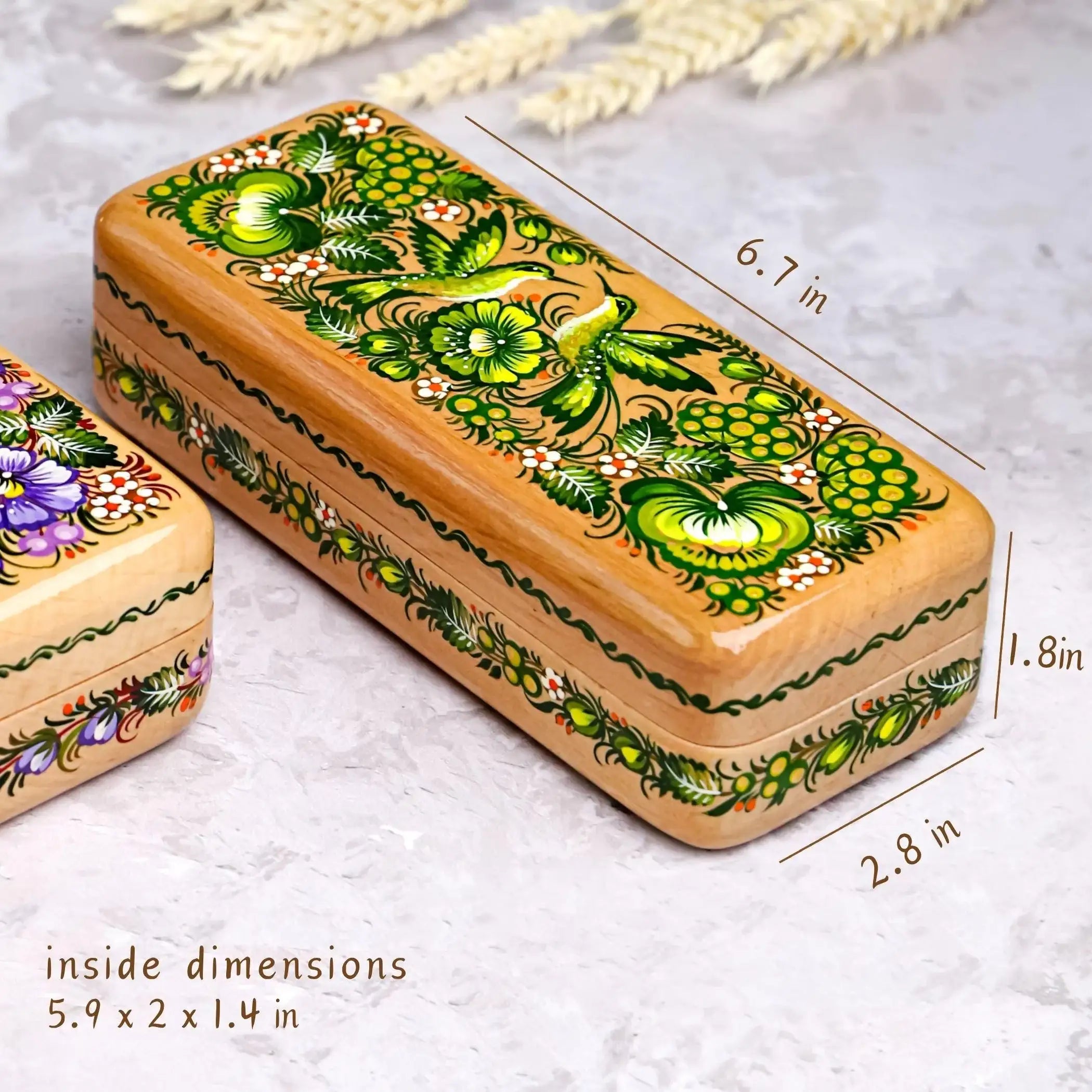 Hand-painted Wooden Glasses Case, Personalized Hummingbird Eyeglasses Case, Ukrainian Petrykivka Folk Art Glass Case, High End Handmade Gift