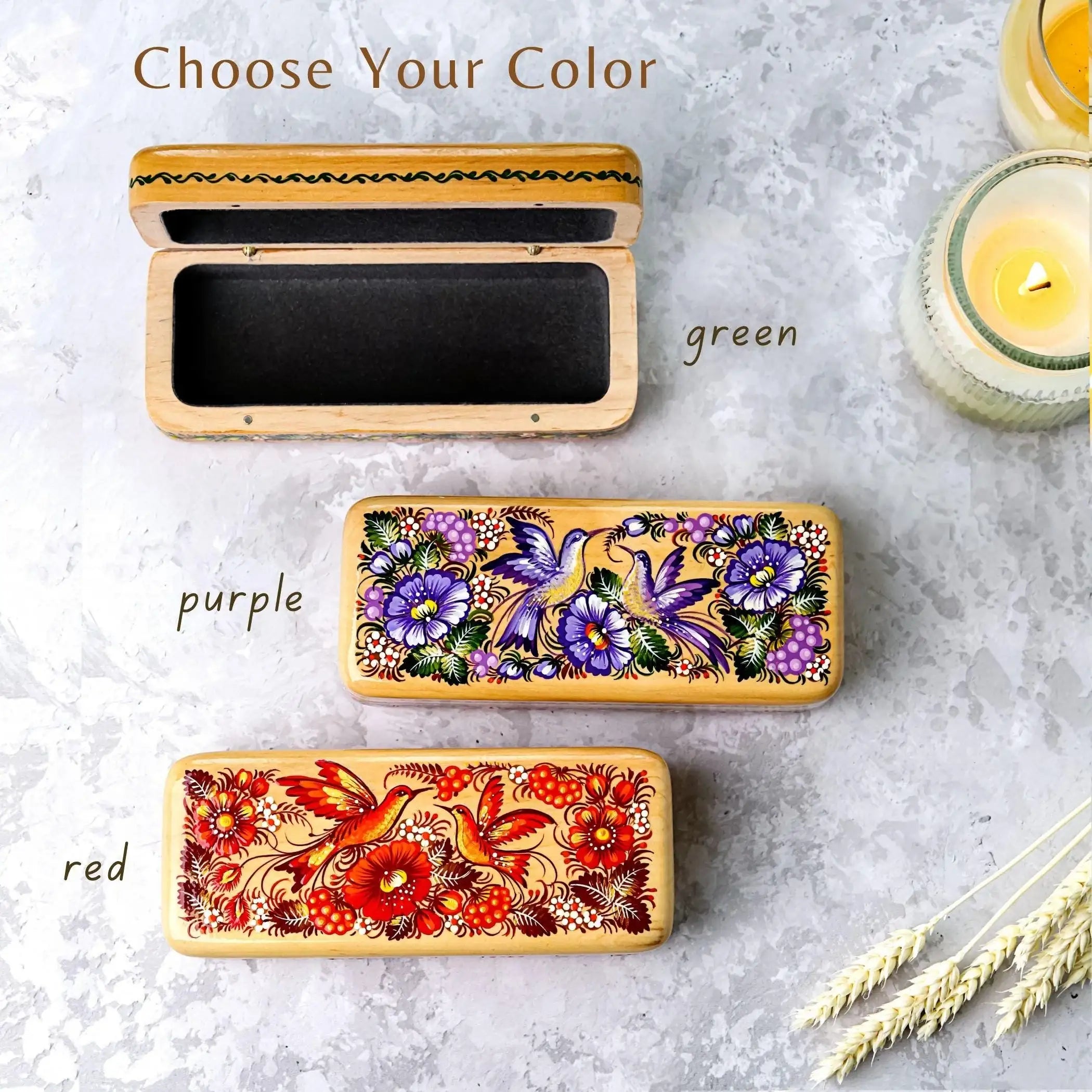 Hand-painted Wooden Glasses Case, Personalized Hummingbird Eyeglasses Case, Ukrainian Petrykivka Folk Art Glass Case, High End Handmade Gift