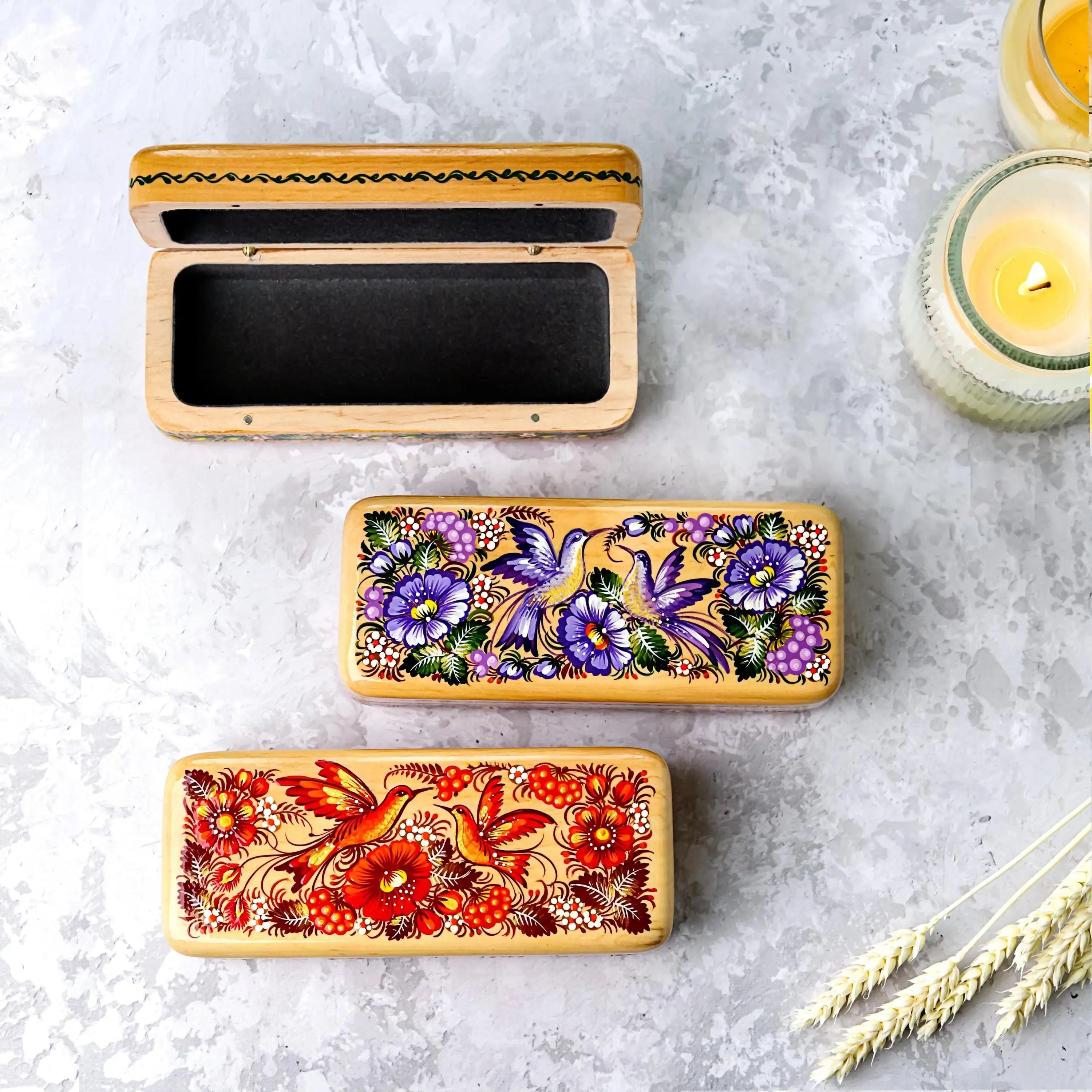 Hand-painted Wooden Glasses Case, Personalized Hummingbird Eyeglasses Case, Ukrainian Petrykivka Folk Art Glass Case, High End Handmade Gift