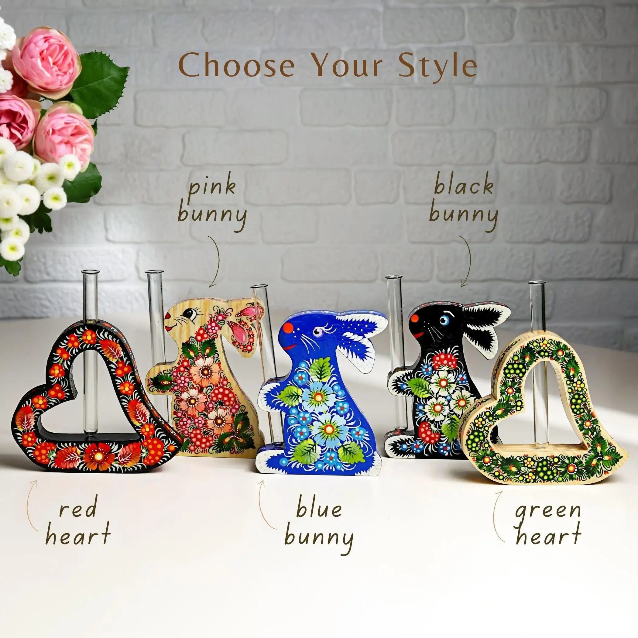 Painted Wooden Heart Propagation Station - Ukrainian Petrykivka Folk Art Bud Vase - Handmade Rooting Tube Planter, Plant Lover Gift