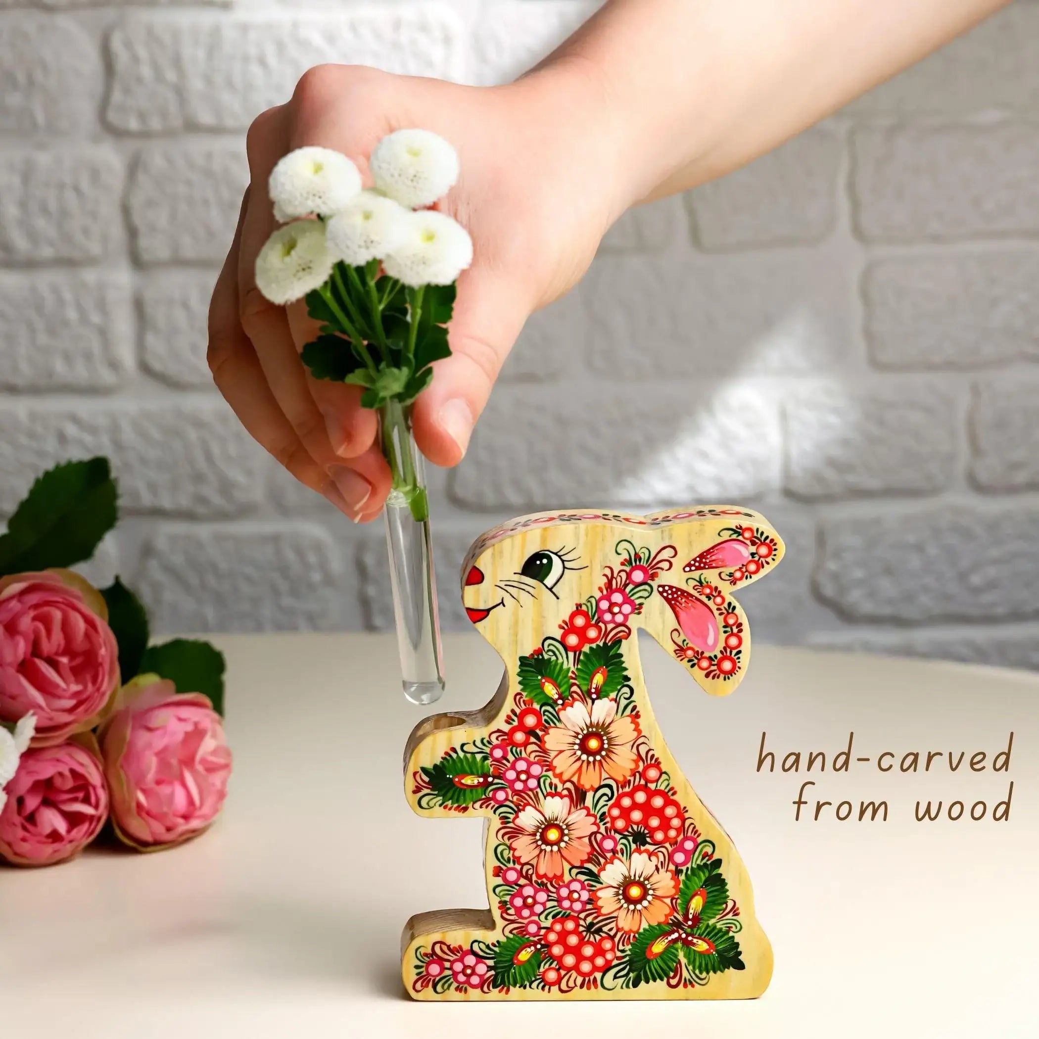 Painted Propagation Station - Ukrainian Petrykivka Bud Vase - Green Wooden Heart Decor - Handmade Rooting Tube Planter - Plant Lover Gift