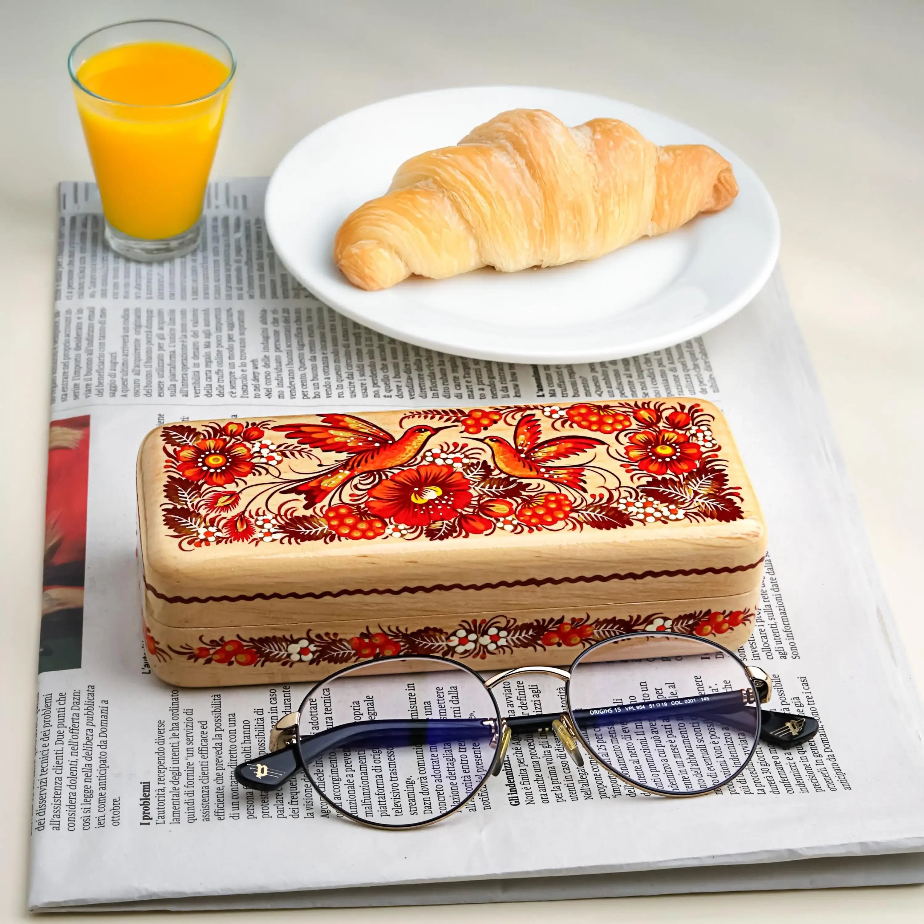 Hand-painted Wooden Glasses Case - Red Flower Hummingbird Eyeglasses Case, Ukrainian Petrykivka Folk Art Glass Case, High End Handmade Gift