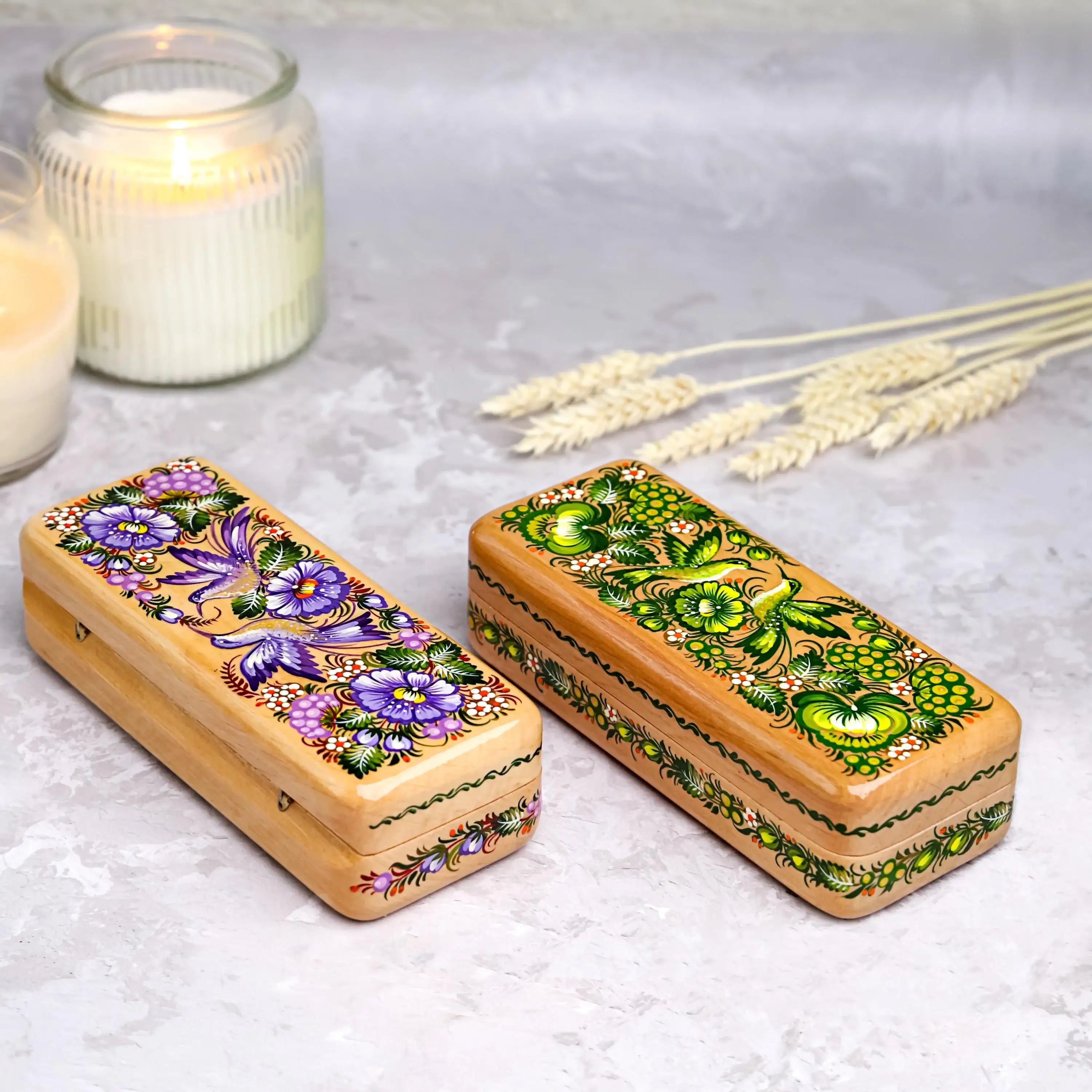 Hand-painted Wooden Glasses Case - Personalized Hummingbird Eyeglass Holder, Ukrainian Petrykivka Folk Art Case, High End Handmade Gift