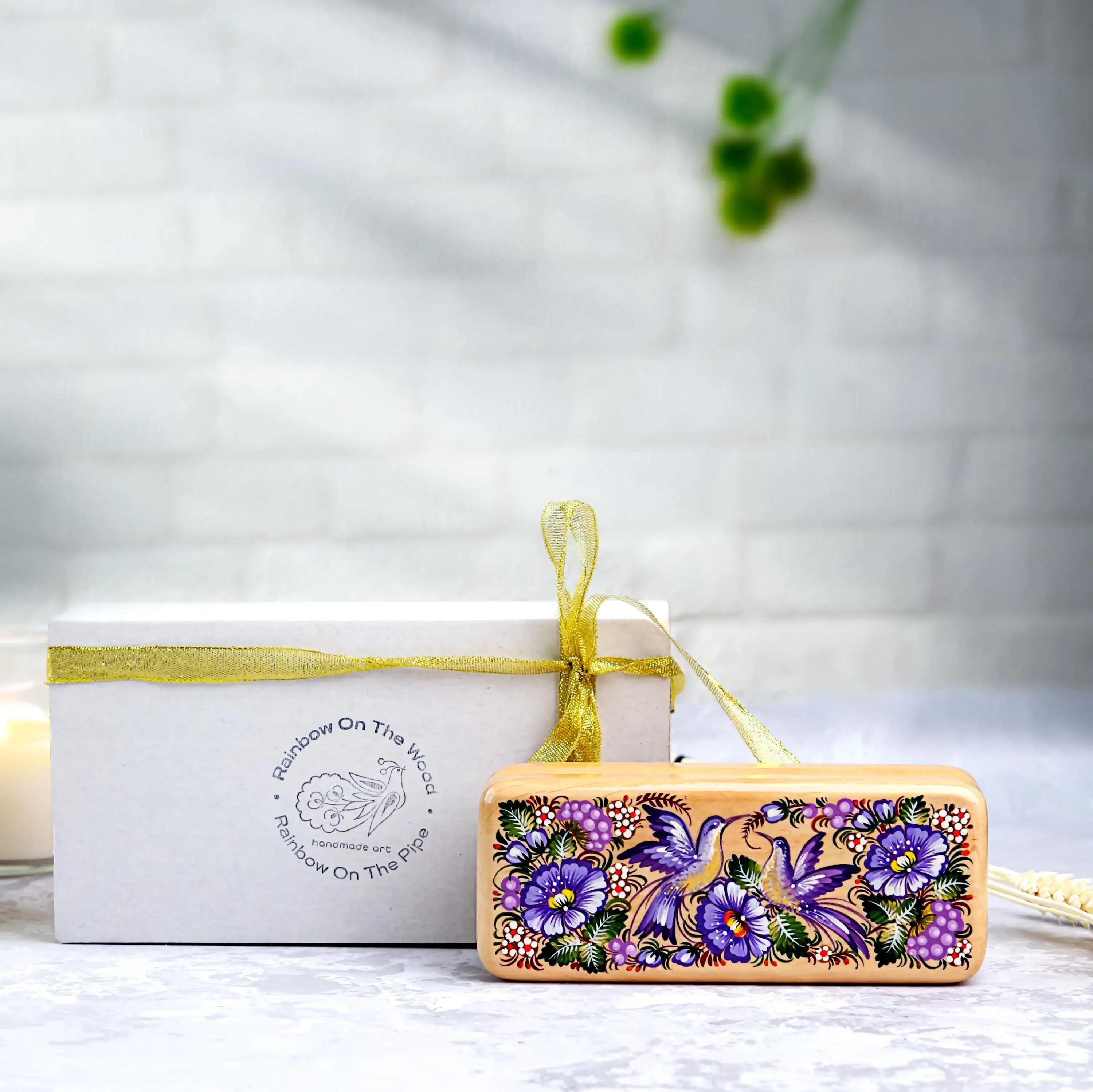 Hand-painted Wooden Glasses Case - Personalized Hummingbird Eyeglass Holder, Ukrainian Petrykivka Folk Art Case, High End Handmade Gift