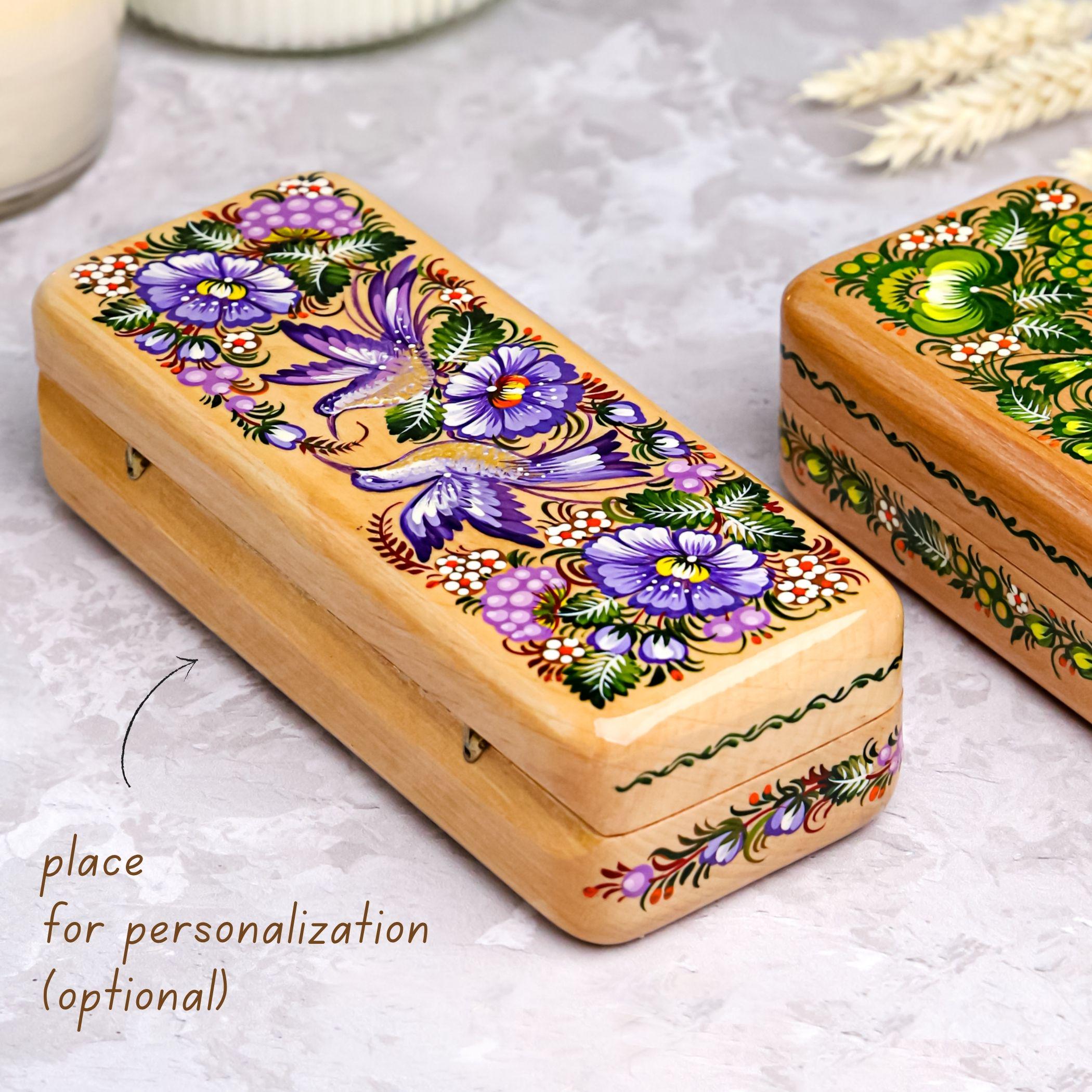 Hand-painted Wooden Glasses Case, Personalized Hummingbird Eyeglasses Case, Ukrainian Petrykivka Folk Art Glass Case, High End Handmade Gift