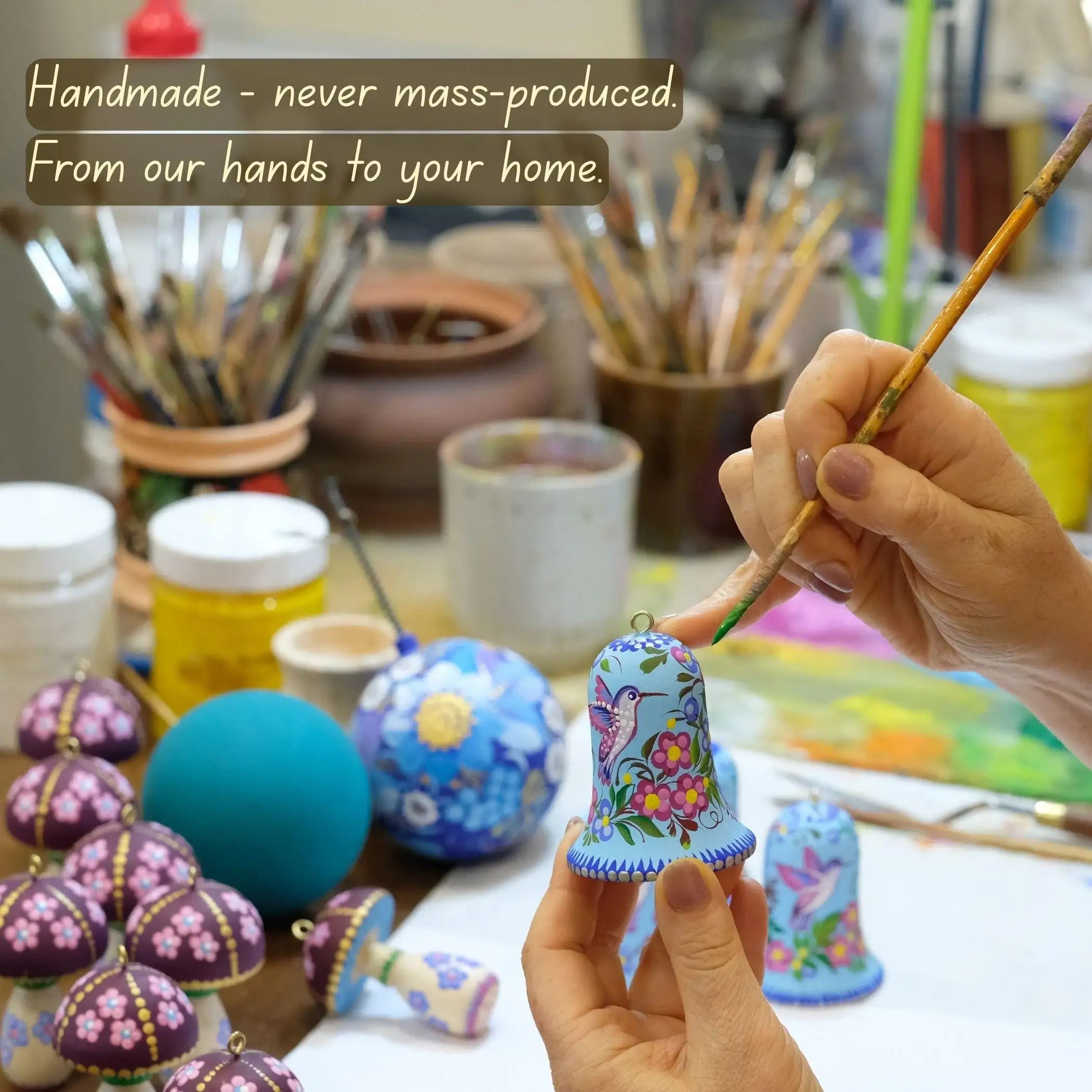 Hypoallergenic Painted Wooden Earrings - Green Flower Petrykivka Art Dangle Earrings - Handmade Ukrainian Statement Jewelry Stainless Steel