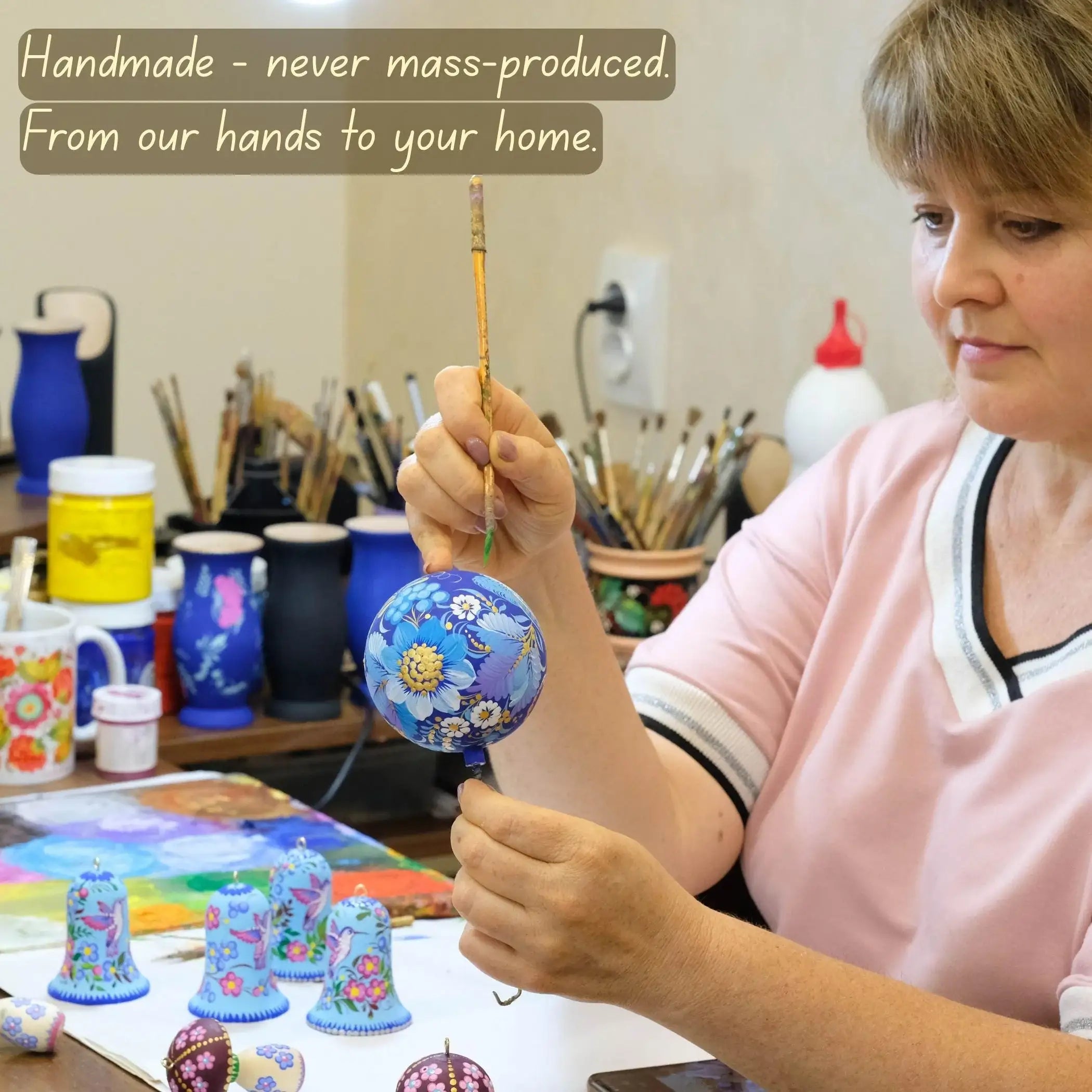 Hypoallergenic Painted Wooden Earrings - Gray Gold Black Petrykivka Flower Earrings - Handmade Ukrainian Dangle Earrings on Stainless Steel