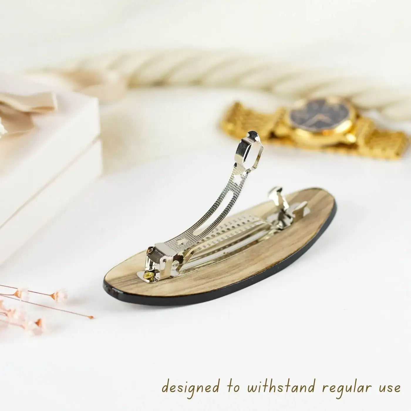 Handmade Painted Wooden Hair Barrette - Large Oval Green Flower Hair Clip - Petrykivka Folk Art Barrette for Women