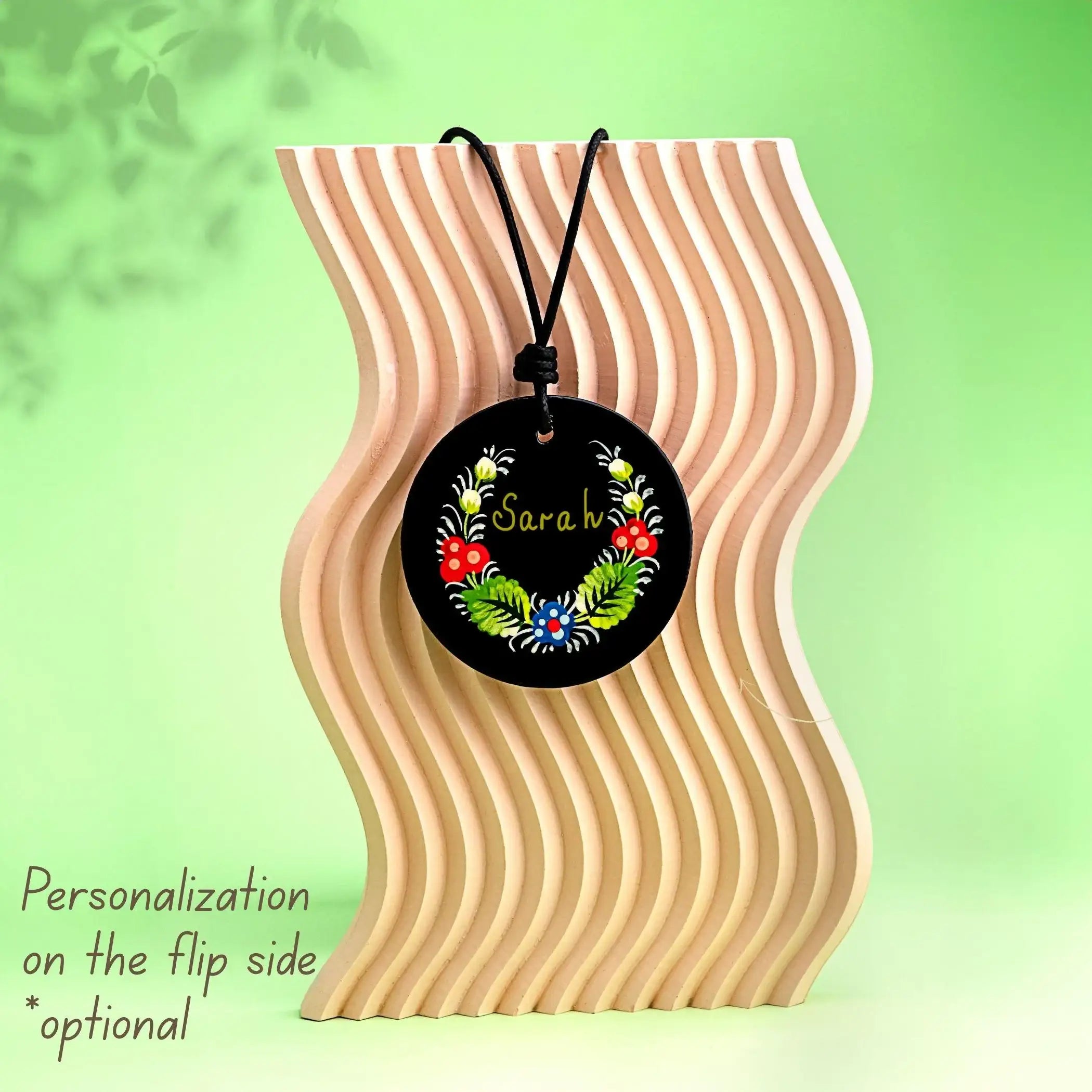 Personalized Painted Wooden Pendant Necklace - Petrykivka Daisy Necklace, Large Round Ukrainian Statement Necklace, Folk Medallion for Women