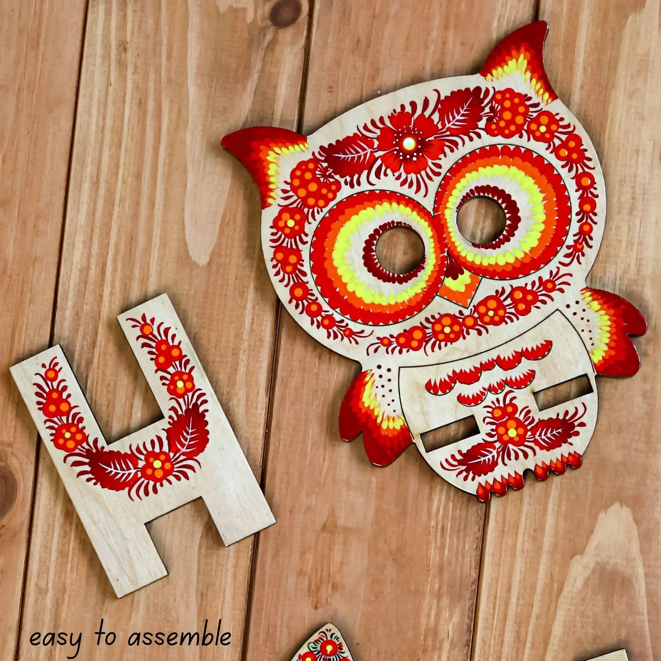 Hand-Painted Owl Phone Stand - Ukrainian Petrykivka Art, Wooden Desk Phone Holder, Cute Animal Desk Decor, Gift for Her