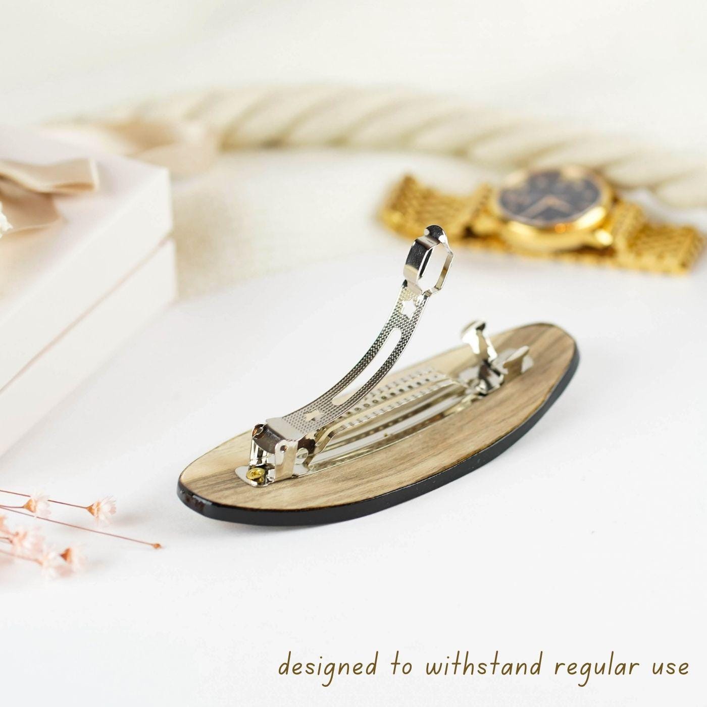 Painted Wooden Frog Hair Barrette - Large Oval Green Hair Clip with Ukrainian Petrykivka Art