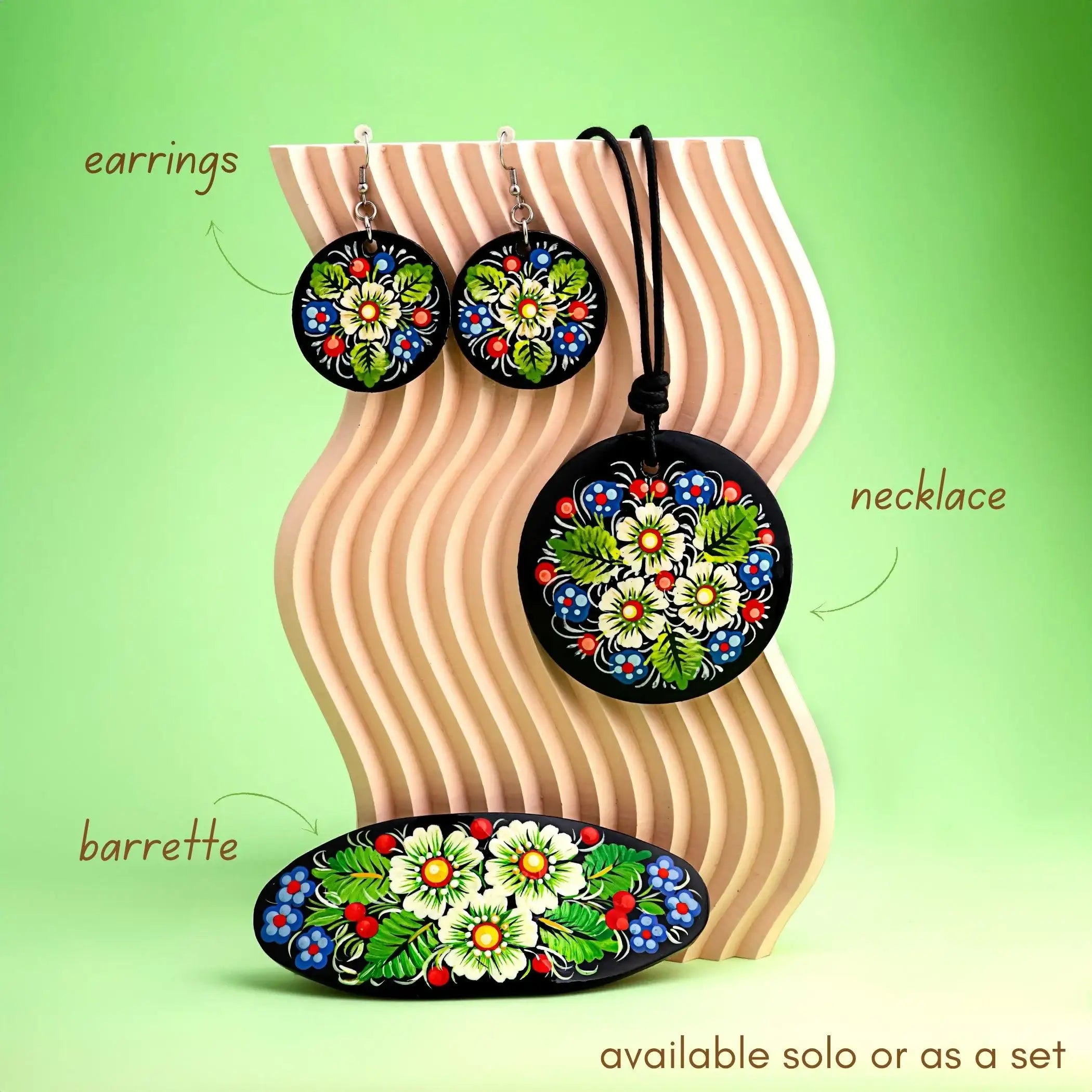 Painted Wooden Hair Barrette - Handmade Ukrainian Petrykivka Daisy Barrette for Women - Large Oval Flower Hair Clip