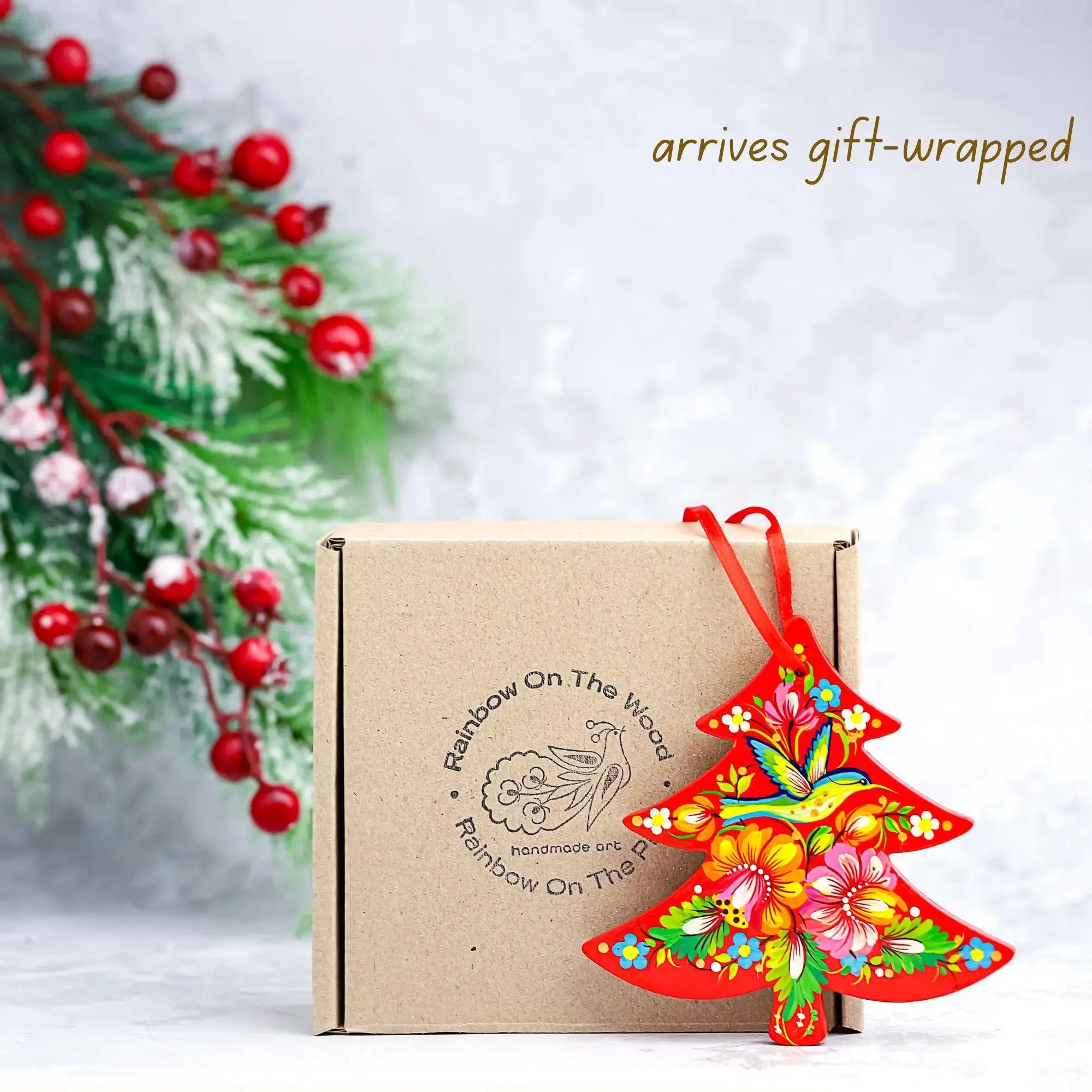 Painted Wooden Unicorn Ornament - Handmade Christmas Tree Decoration with Ukrainian Petrykivka Folk Art, Personalized Gift