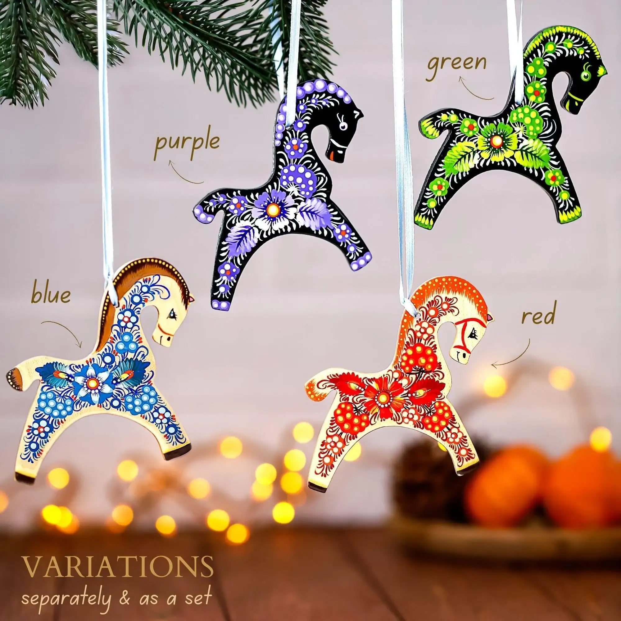 Personalized Horse Christmas Ornament - Hand-painted Ukrainian Petrykivka Folk Art Tree Decoration