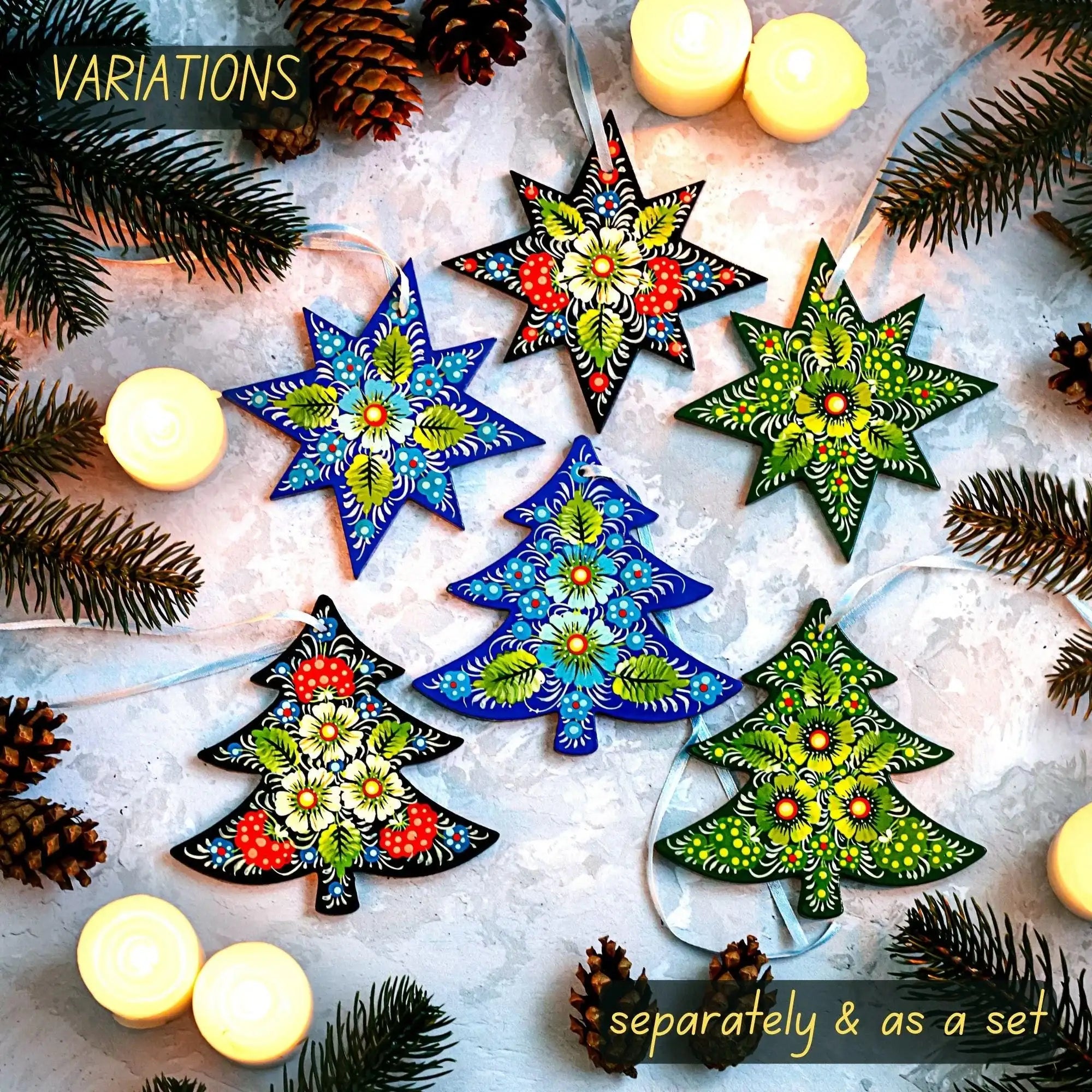 Painted Wooden Tree-Shaped Christmas Ornament - Handmade Ukrainian Petrykivka Folk Art Tree Decoration, Personalized Gift