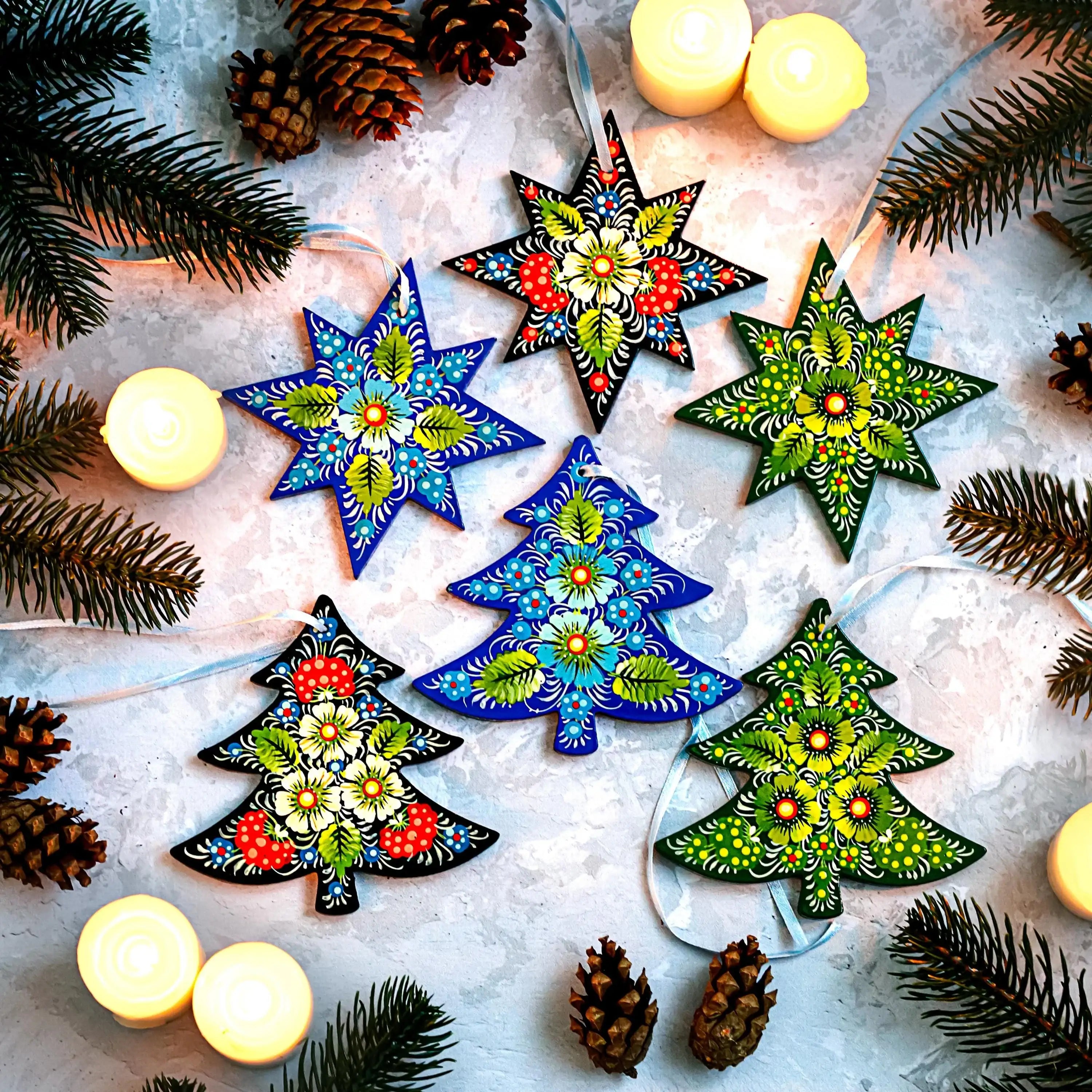 Painted Wooden Christmas Ornament - Handmade Ukrainian Petrykivka Folk Art Tree Decoration, Personalized Gift