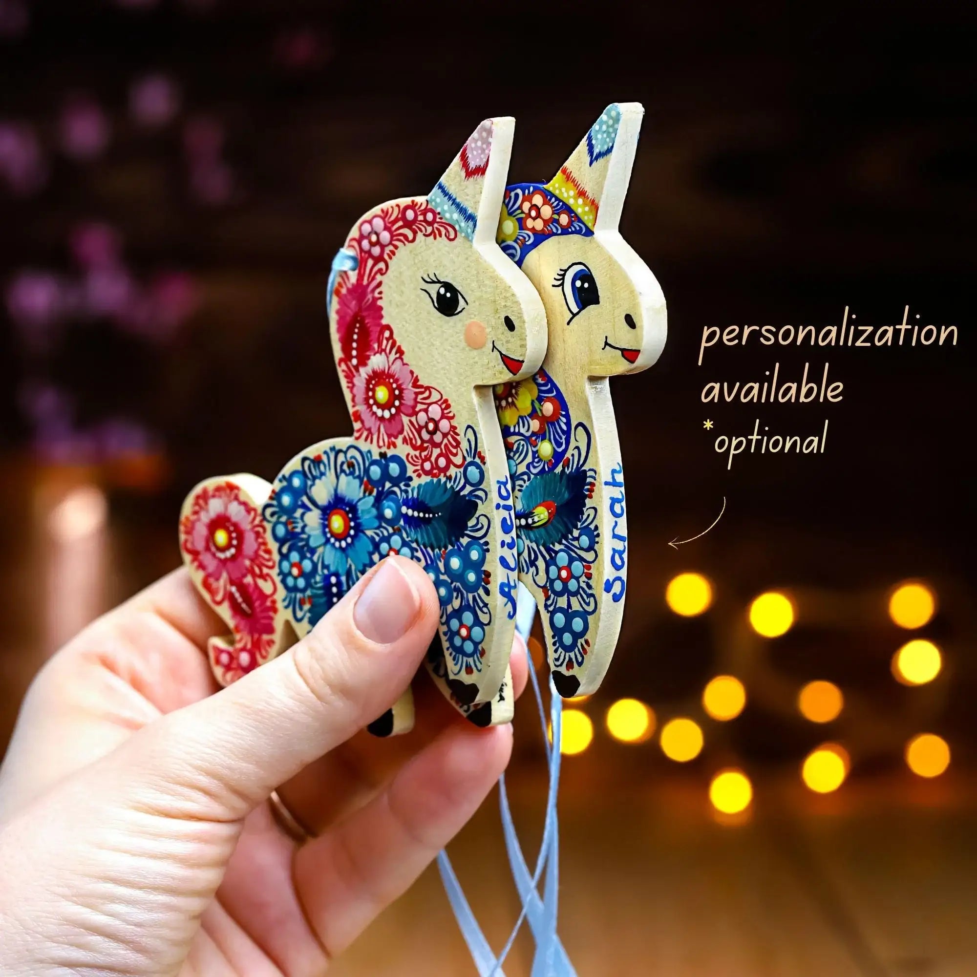 Personalized Wooden Unicorn Ornament - Hand-Painted Christmas Tree Decoration with Ukrainian Petrykivka Folk Art