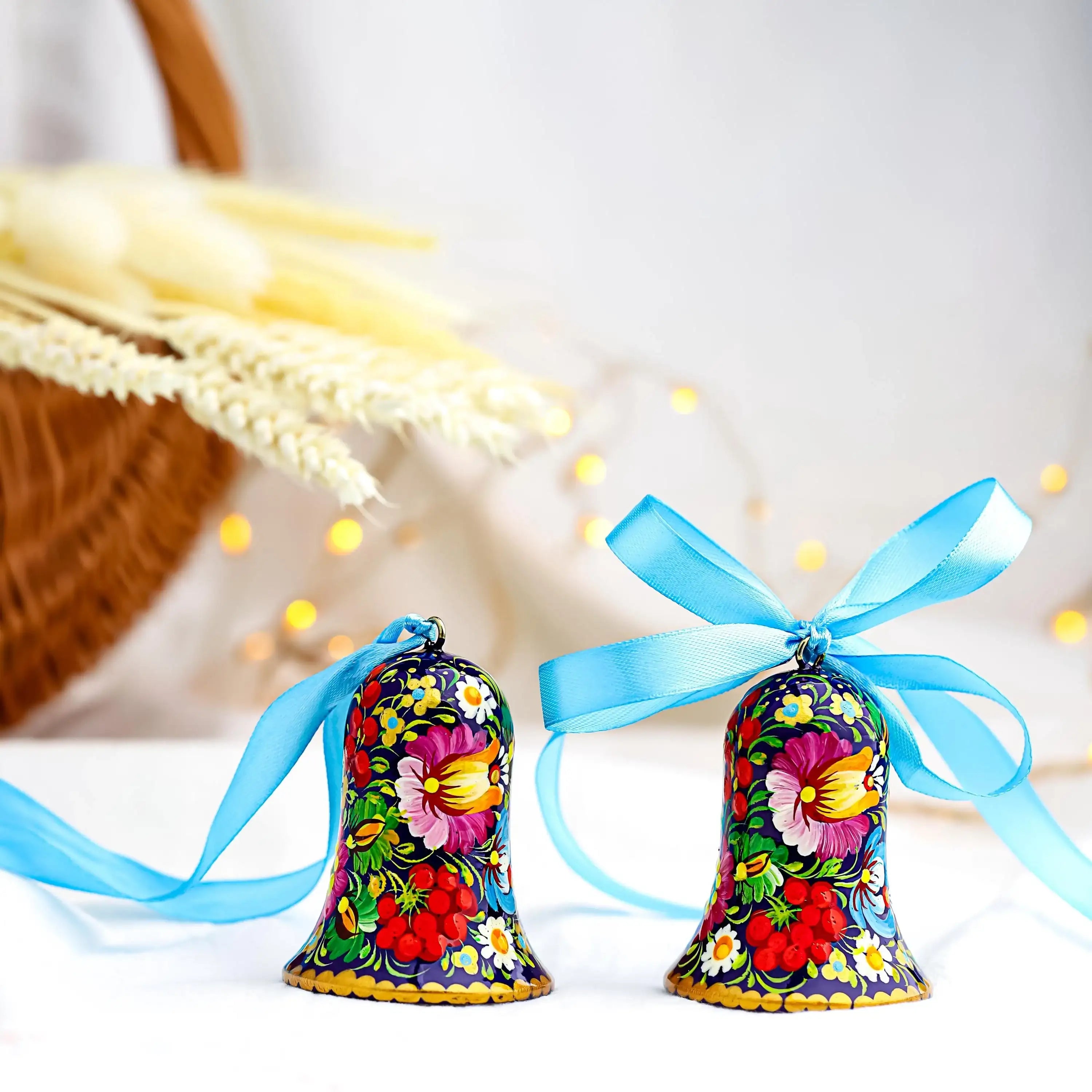 Personalized Dove Christmas Bell Ornament - Painted Wooden Christmas Bell Decoration with Ukrainian Petrykivka Folk Art