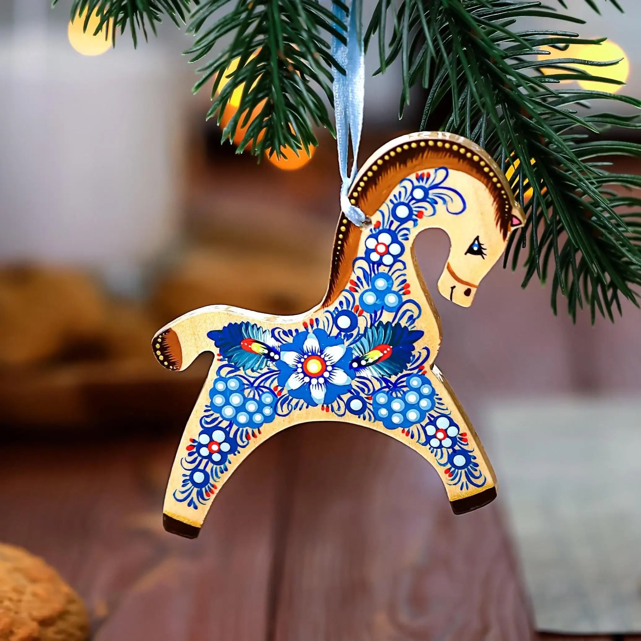 Personalized Horse Christmas Ornament - Hand-painted Wooden Ukrainian Petrykivka Folk Art Tree Decoration