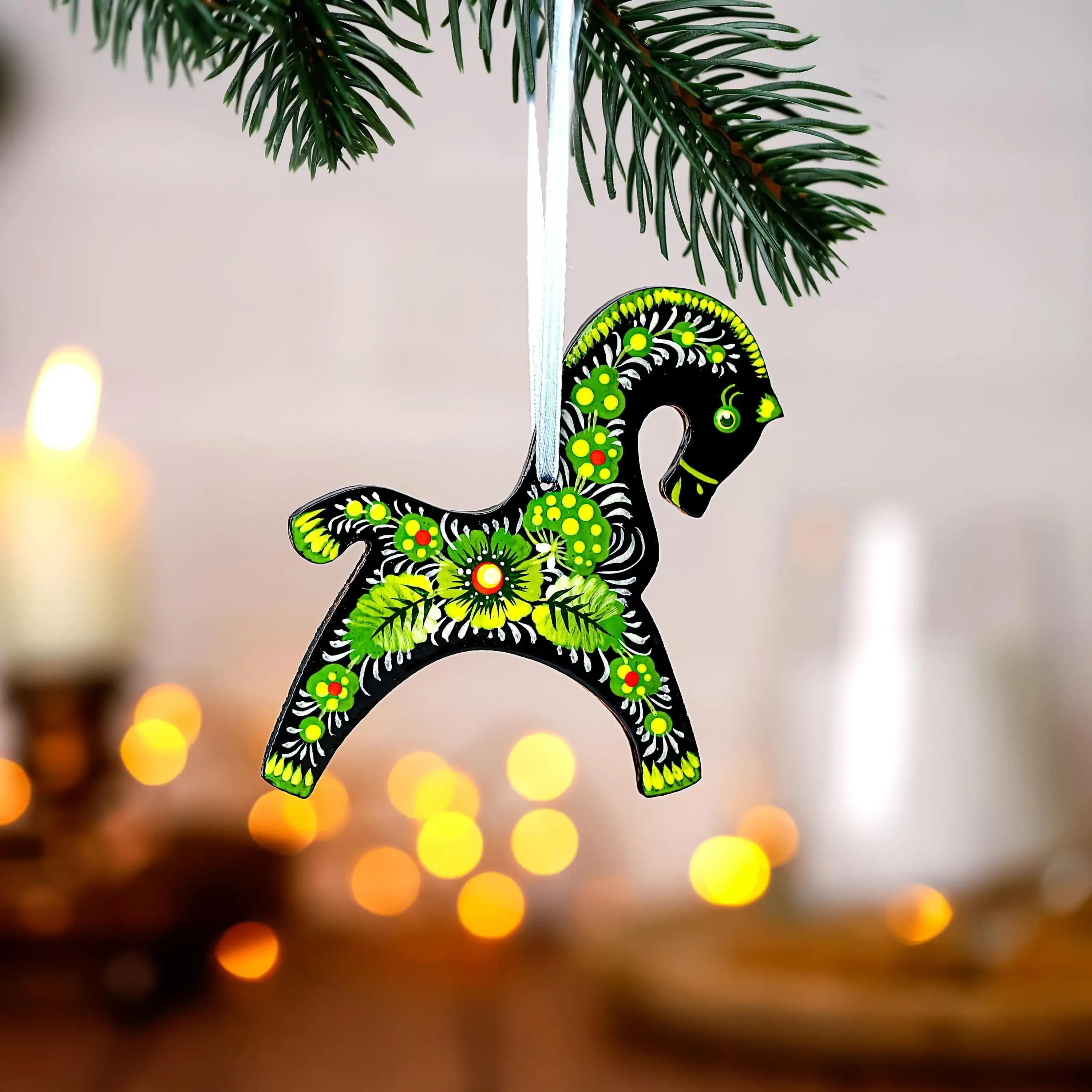 Painted Wooden Horse Christmas Ornament - Ukrainian Petrykivka Folk Art Tree Decoration, Personalized Gift