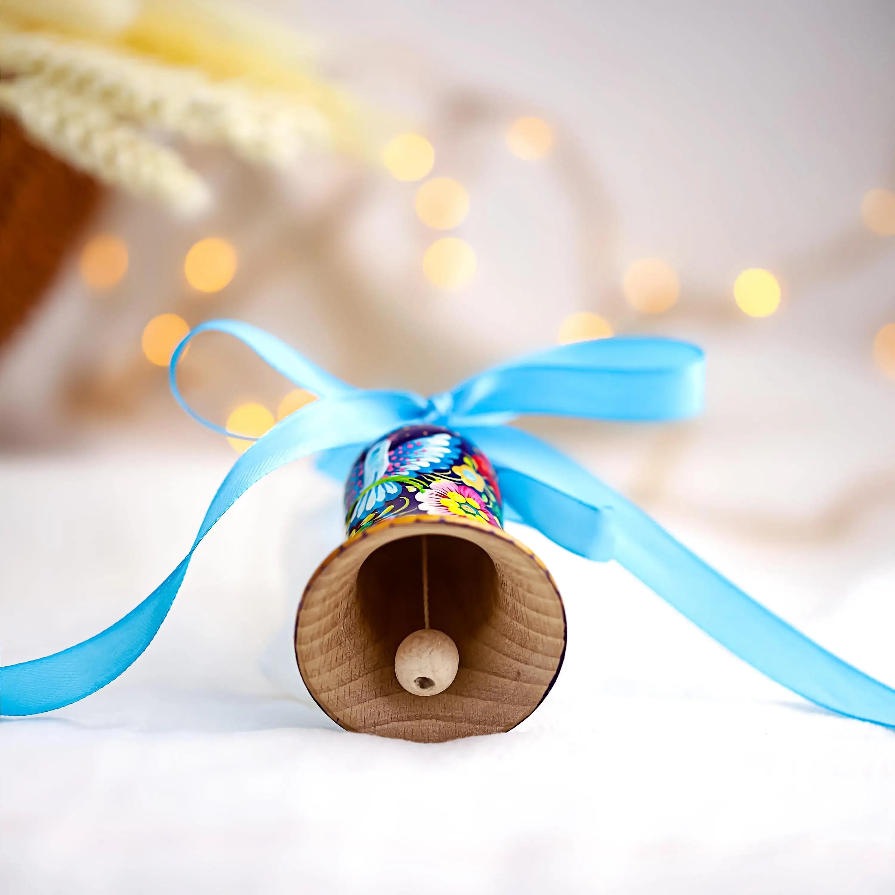 Personalized Dove Christmas Bell Ornament - Painted Wooden Christmas Bell Decoration with Ukrainian Petrykivka Folk Art