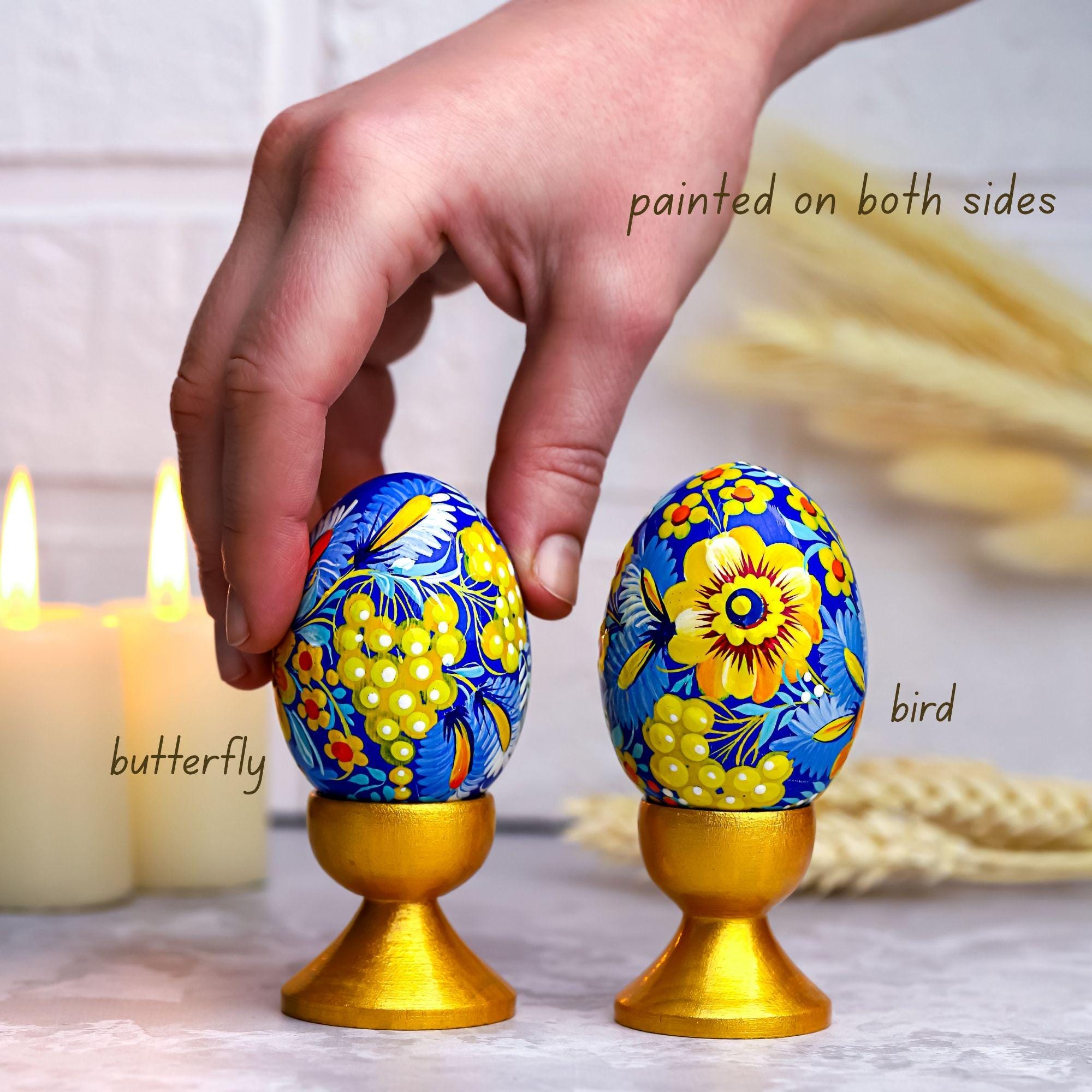 Hand-painted Wooden Easter Egg - Personalized Ukrainian Pysanky with Petrykivka Art