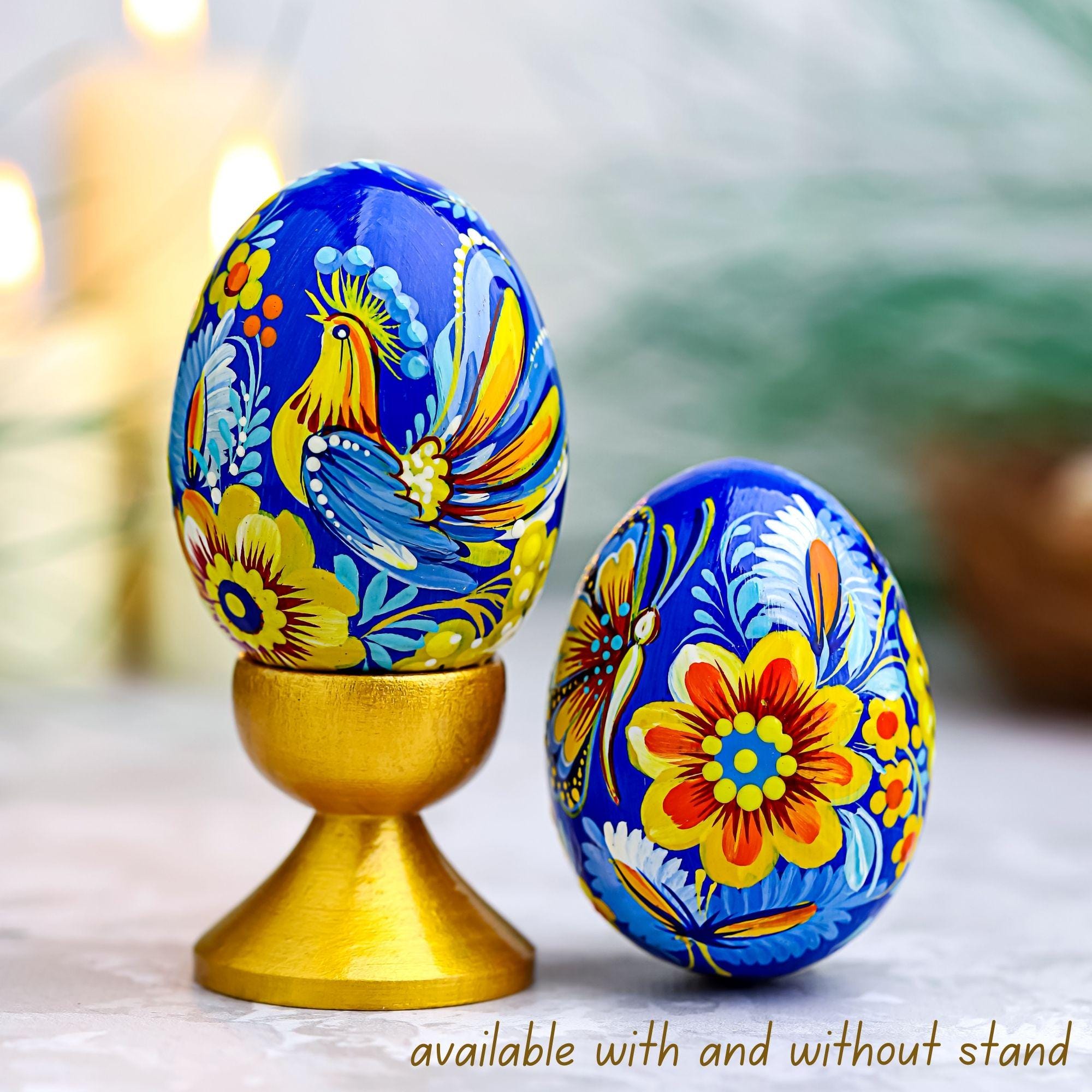 Painted Wooden Bird Easter Egg - Personalized Ukrainian Pysanky with Petrykivka Art