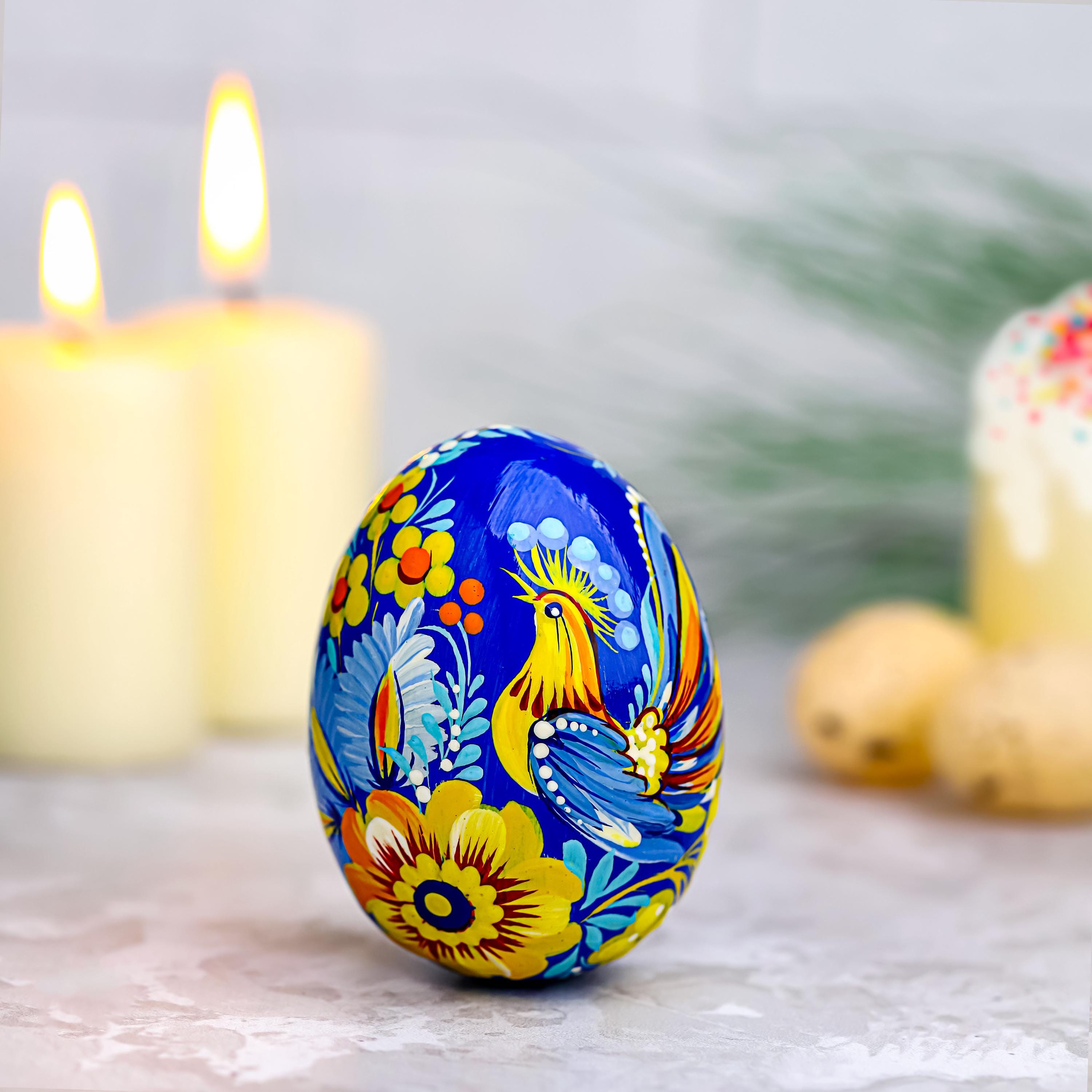 Painted Wooden Bird Easter Egg - Personalized Ukrainian Pysanky with Petrykivka Art