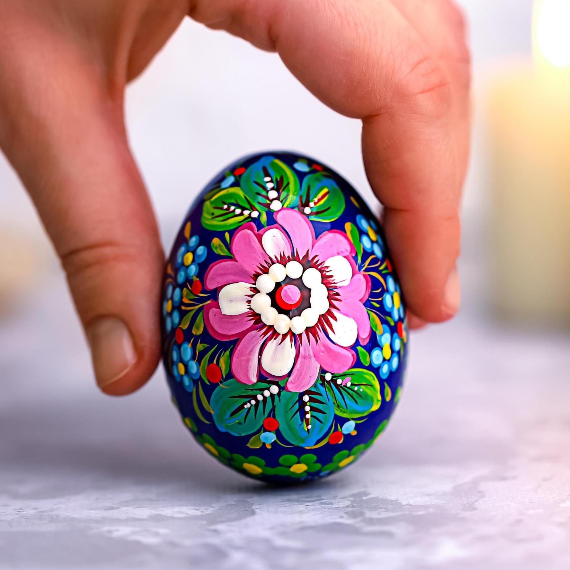 Hand-painted Wooden Egg - Personalized Tree of Life Easter Decoration, Ukrainian Petrykivka Pysanky Eggs