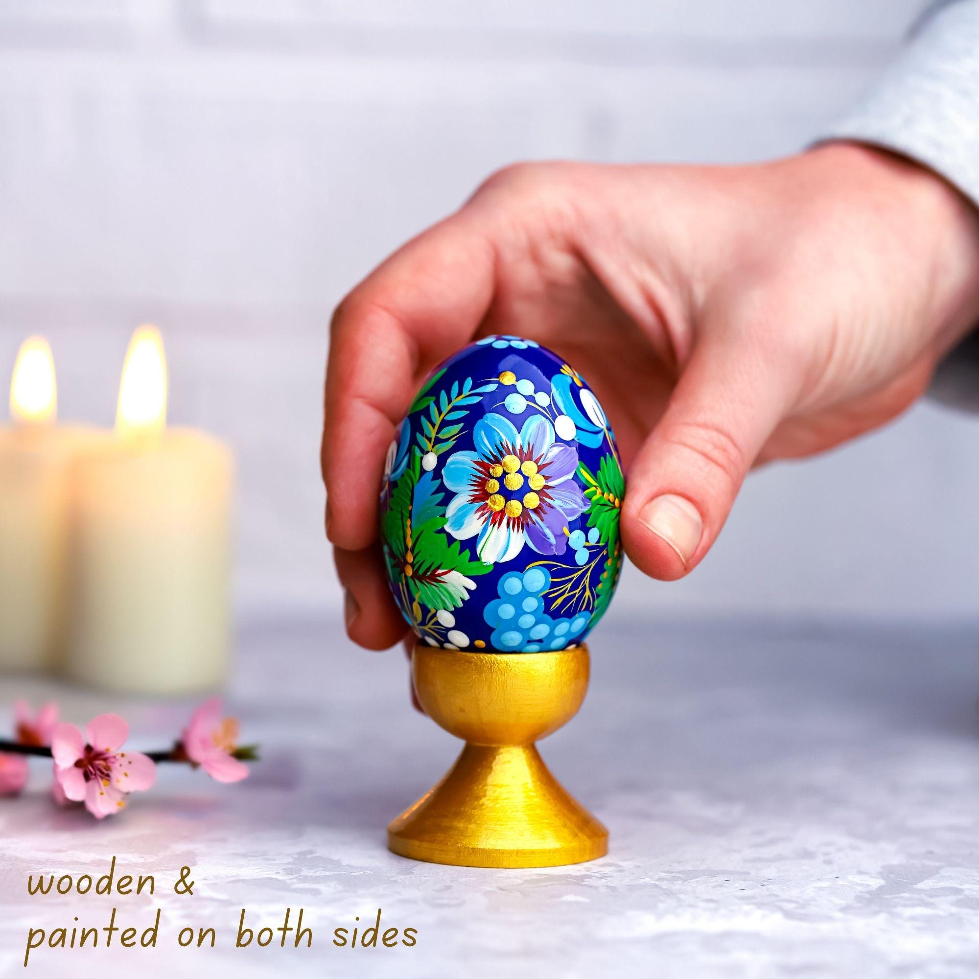 Painted Wooden Egg - Personalized Deer Easter Decoration, Ukrainian Petrykivka Pysanky Eggs