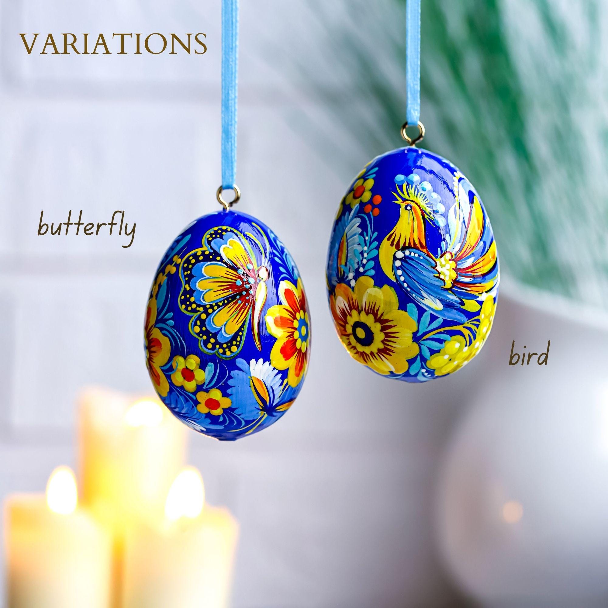 Hand-painted Wooden Hanging Easter Egg - Personalized Ukrainian Pysanky with Petrykivka Art