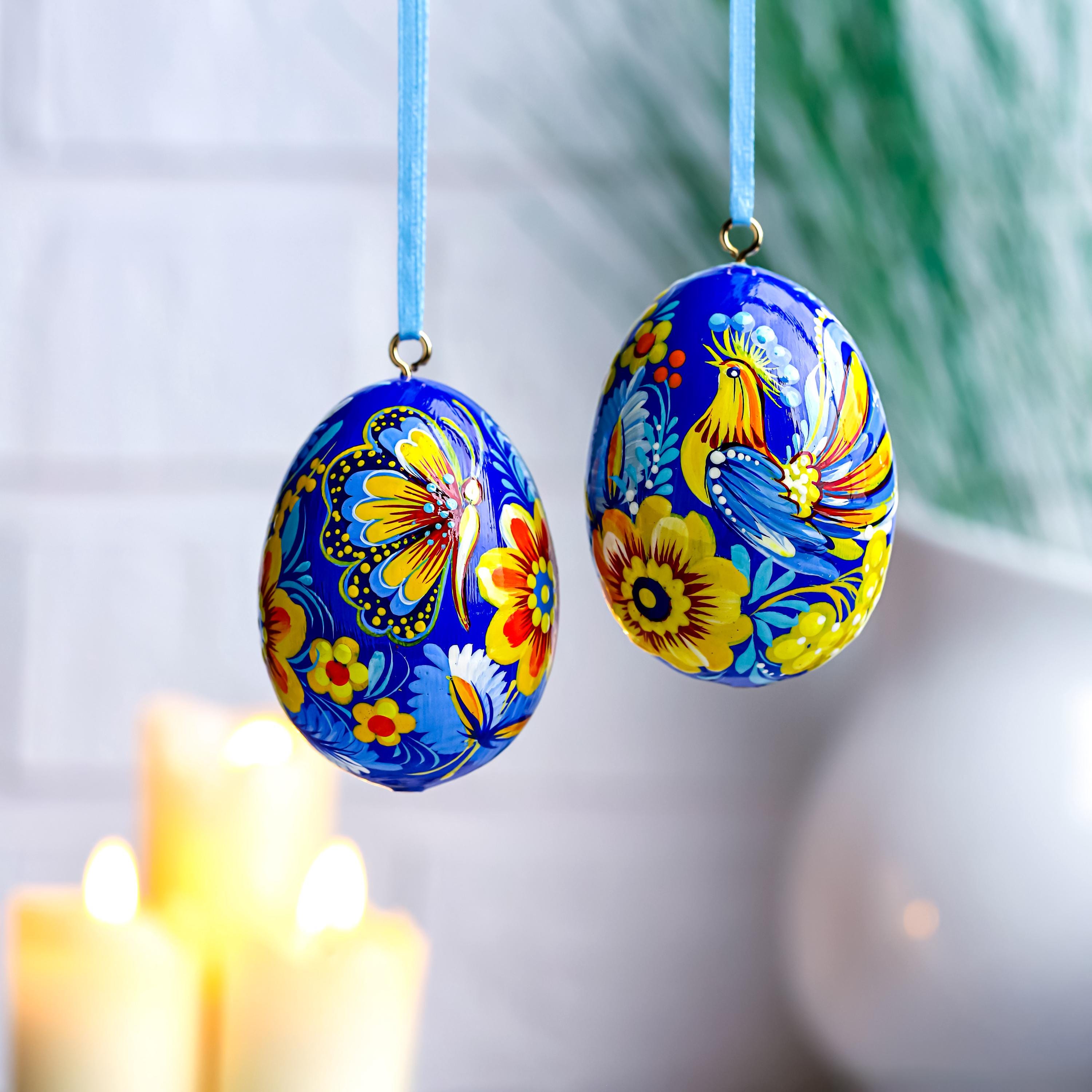 Hand-painted Wooden Hanging Easter Egg - Personalized Ukrainian Pysanky with Petrykivka Art