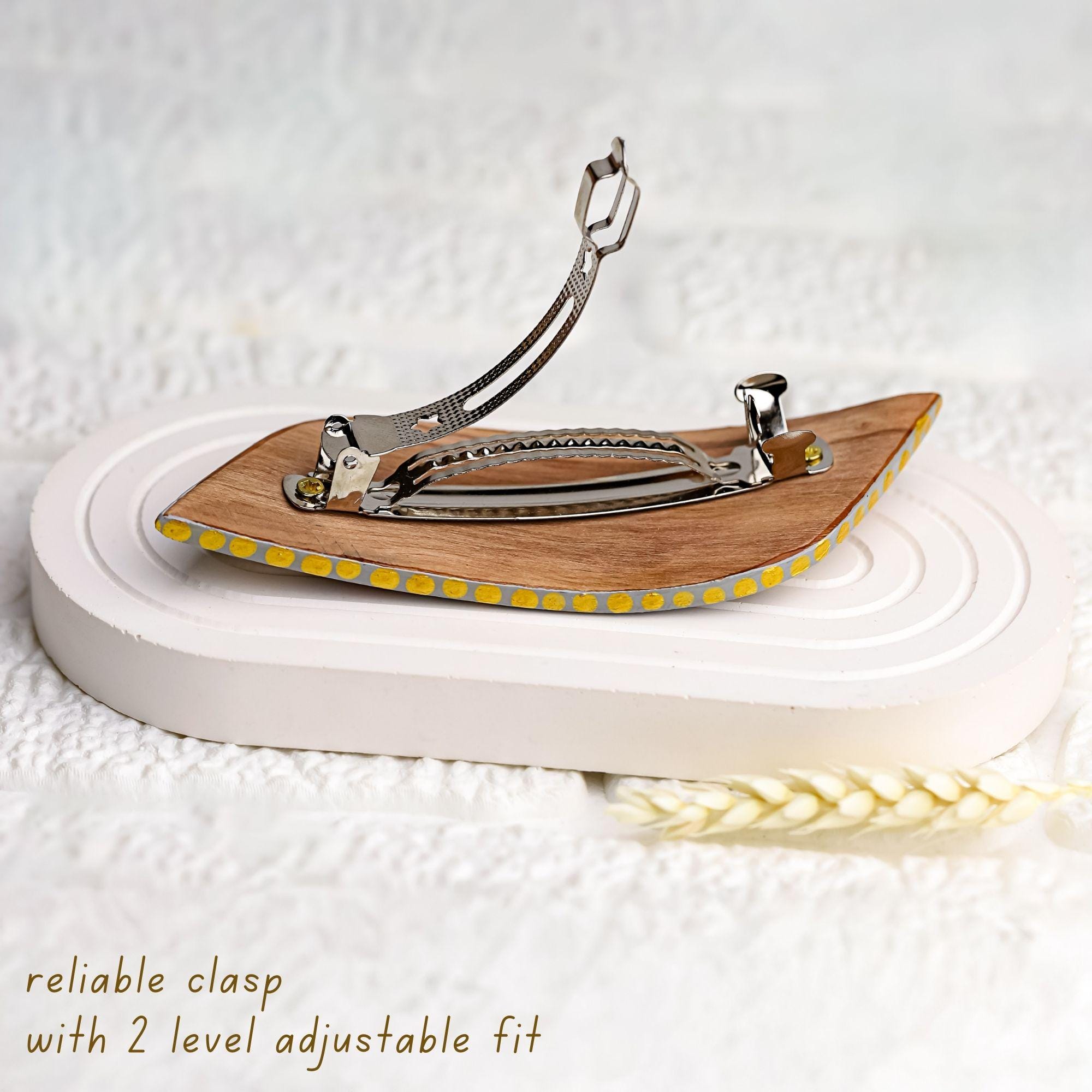 Painted Wooden Hair Barrette - Handmade Flower Hair Clip with Ukrainian Petrykivka Art