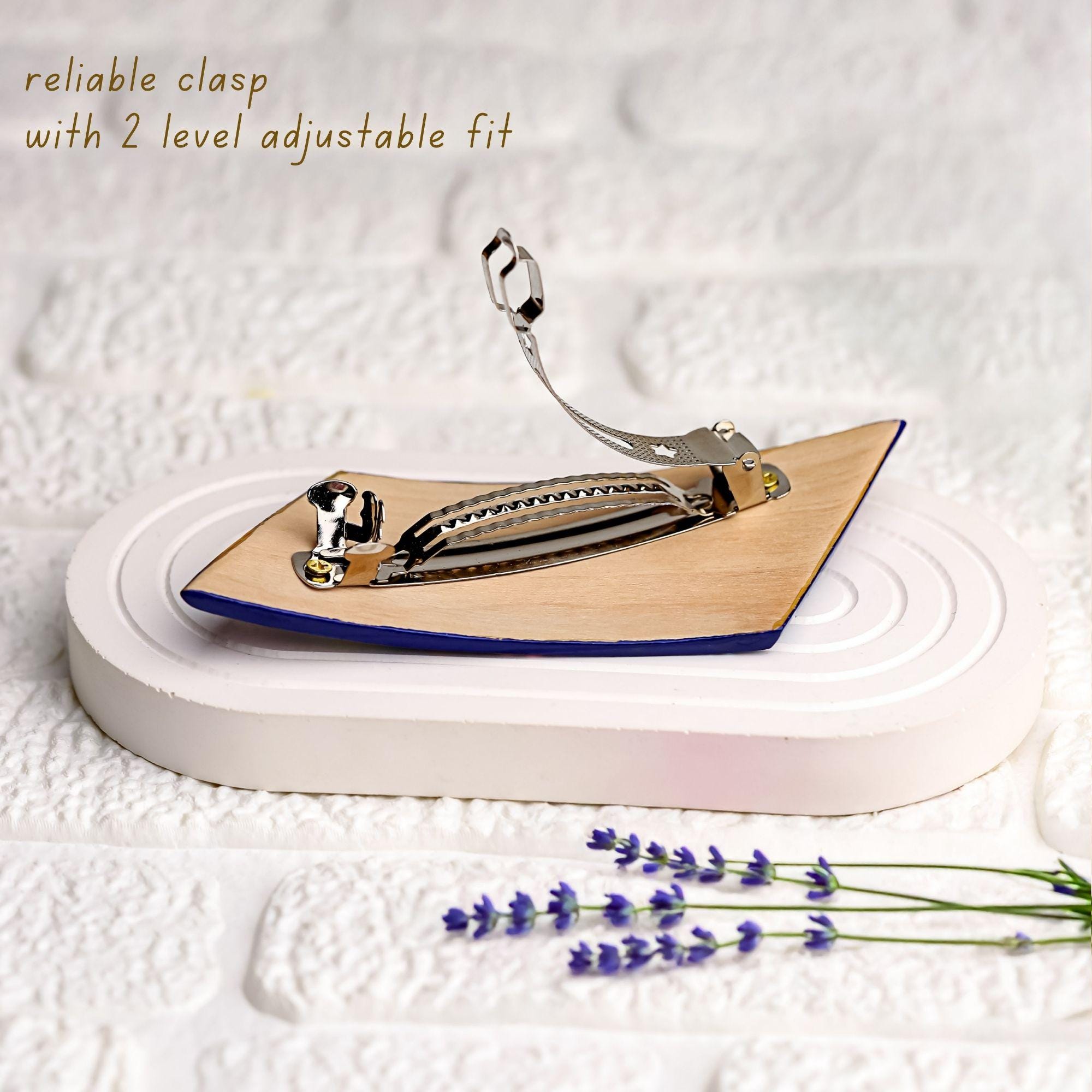 Painted Wooden Hair Barrette - Handmade Purple Bird Hair Clip with Ukrainian Petrykivka Art