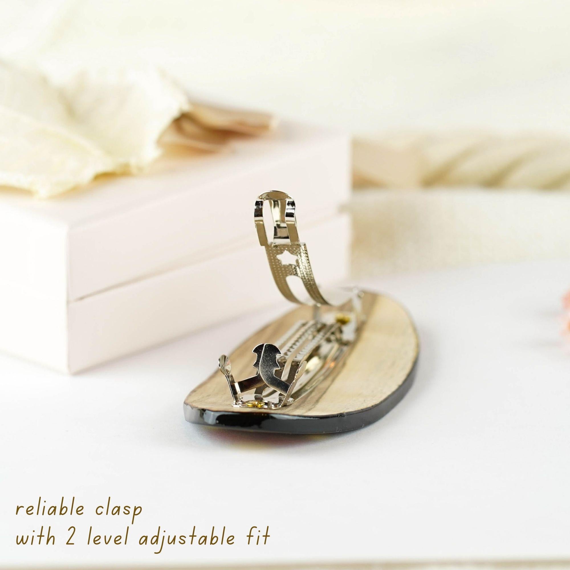 Painted Wooden Hair Barrette - Large Oval Bird Hair Clip with Ukrainian Petrykivka Art