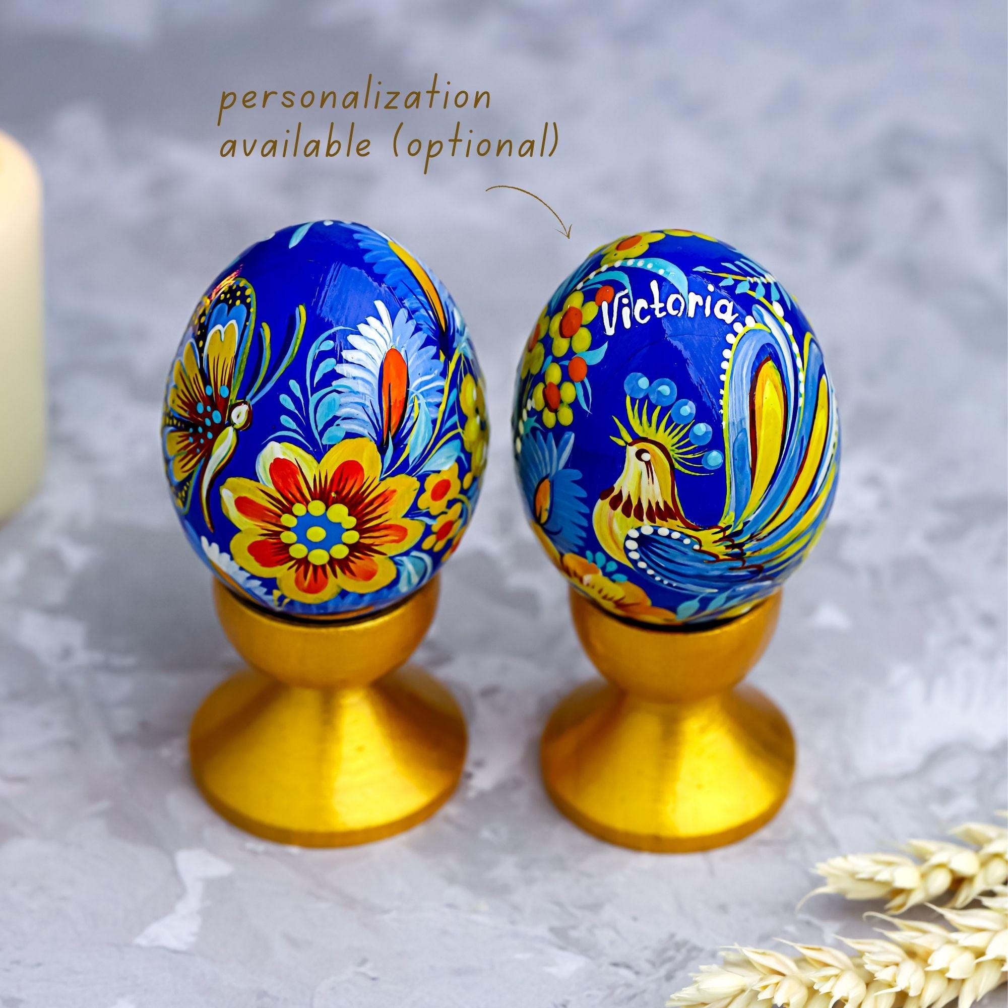 Hand-painted Wooden Easter Egg - Personalized Ukrainian Pysanky with Petrykivka Art