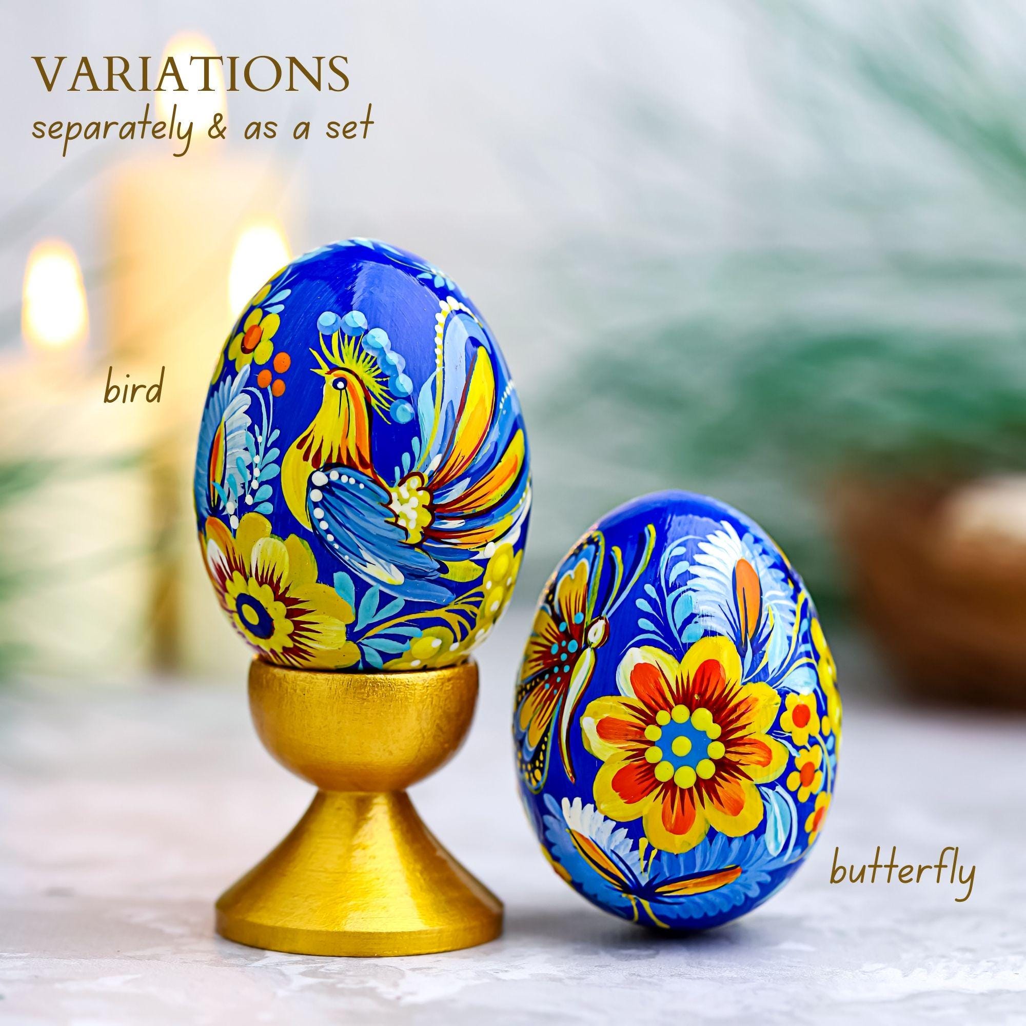 Hand-painted Wooden Easter Egg - Personalized Ukrainian Pysanky with Petrykivka Art