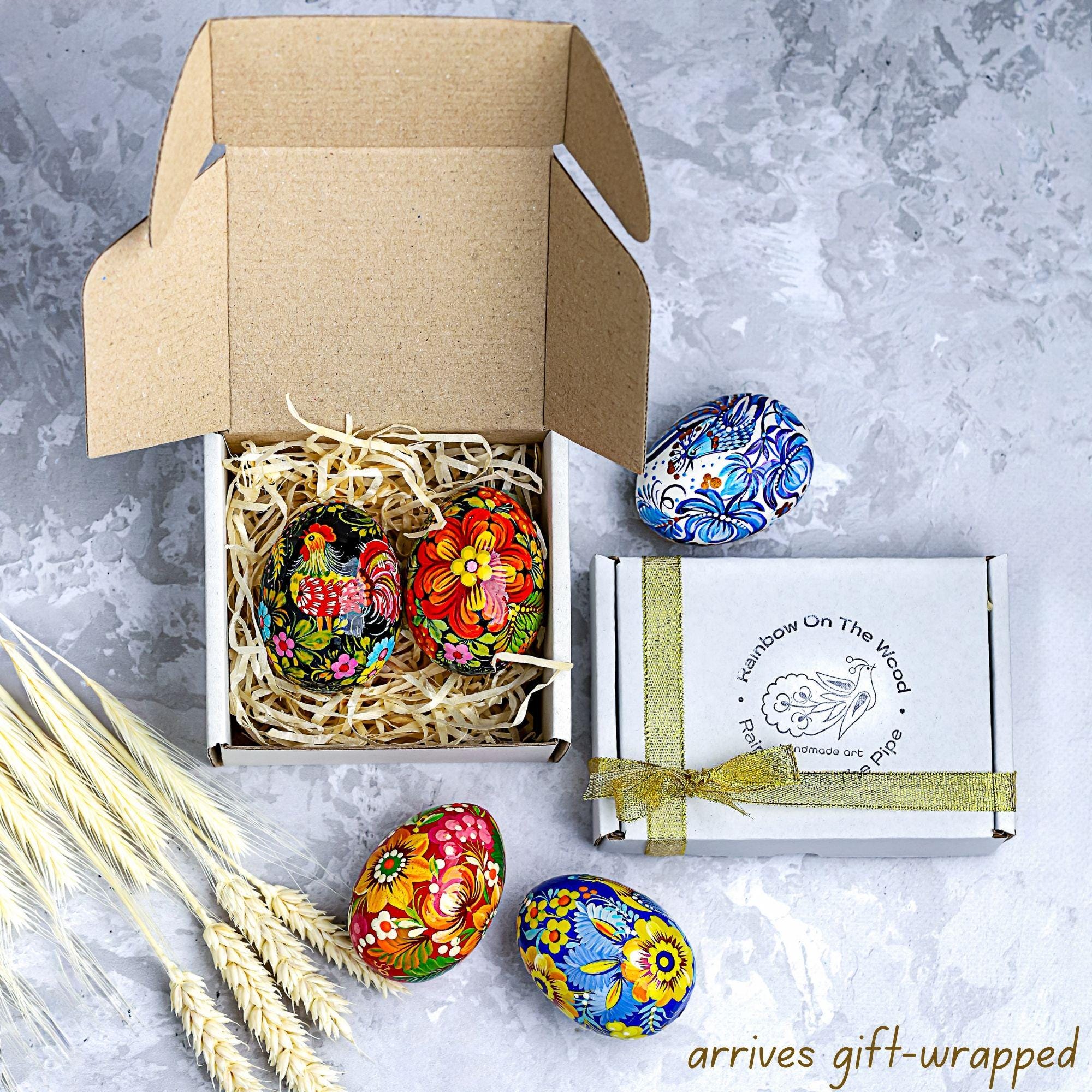 Personalized Painted Wooden Egg - Ukrainian Petrykivka Pysanky Eggs, Daffodil & Tulip Easter Decoration