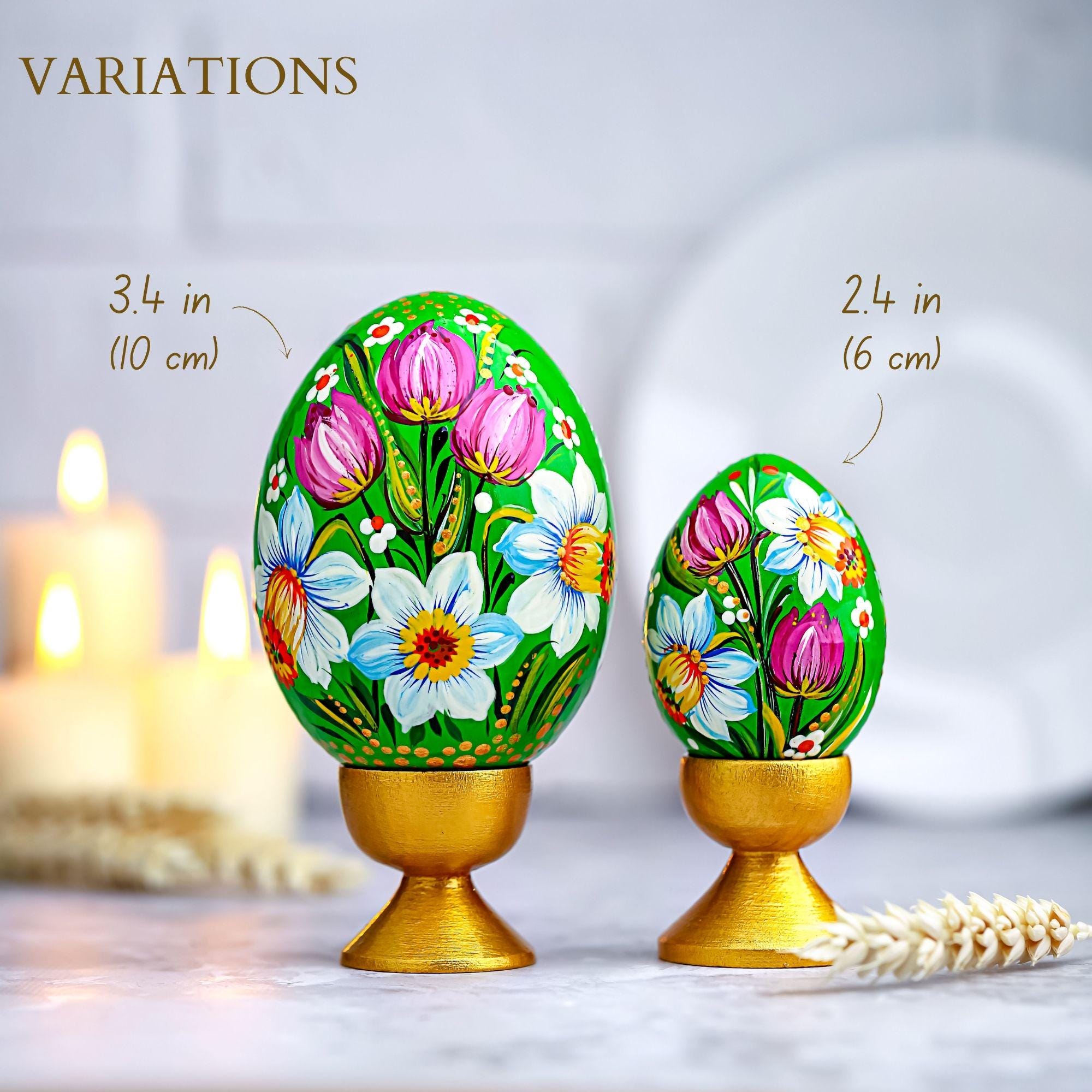 Painted Wooden Egg - Personalized Daffodil & Tulip Easter Decoration, Ukrainian Petrykivka Pysanky Eggs