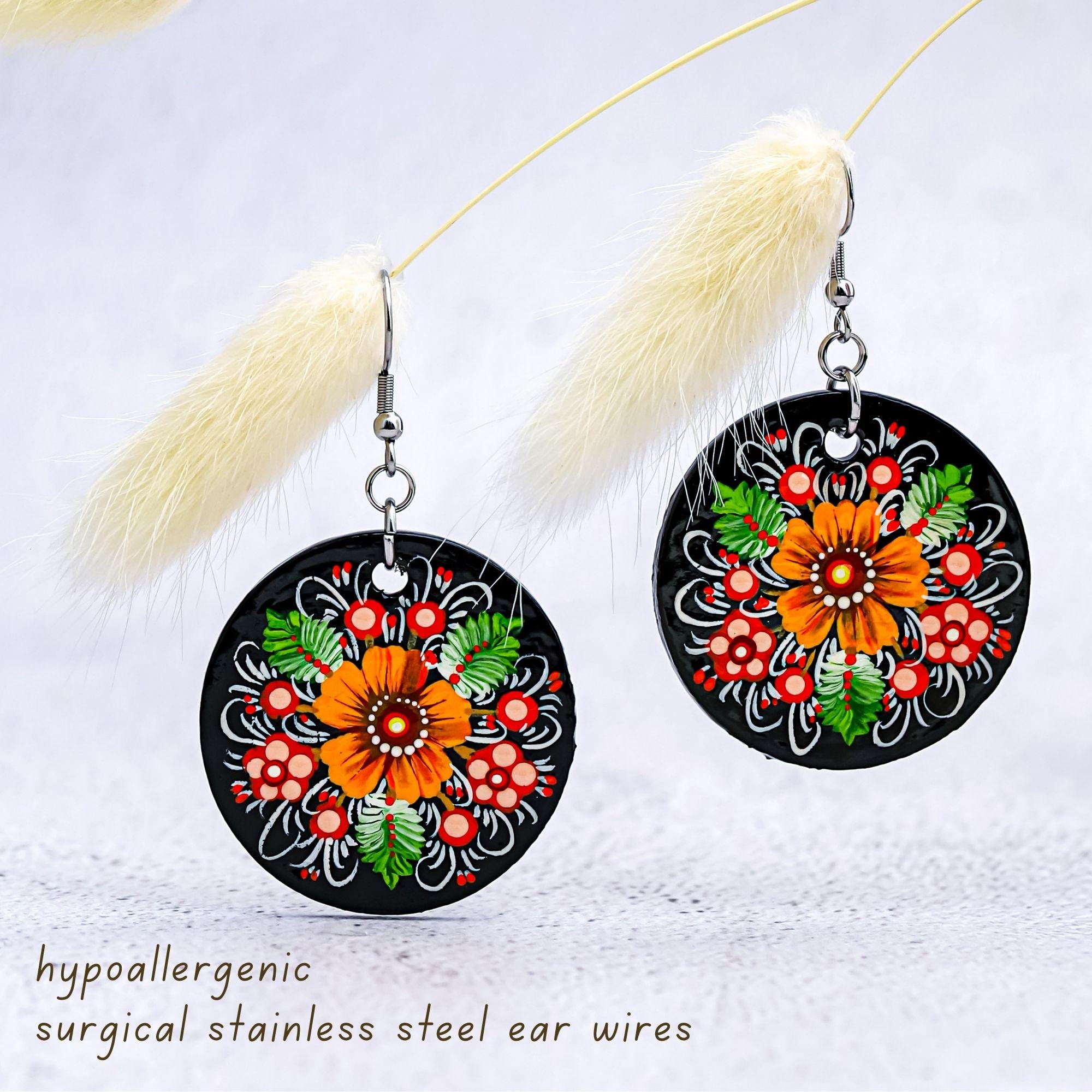 Hand-Painted Wooden Pendant Necklace – Ukrainian Petrykivka Folk Art Statement Medallion