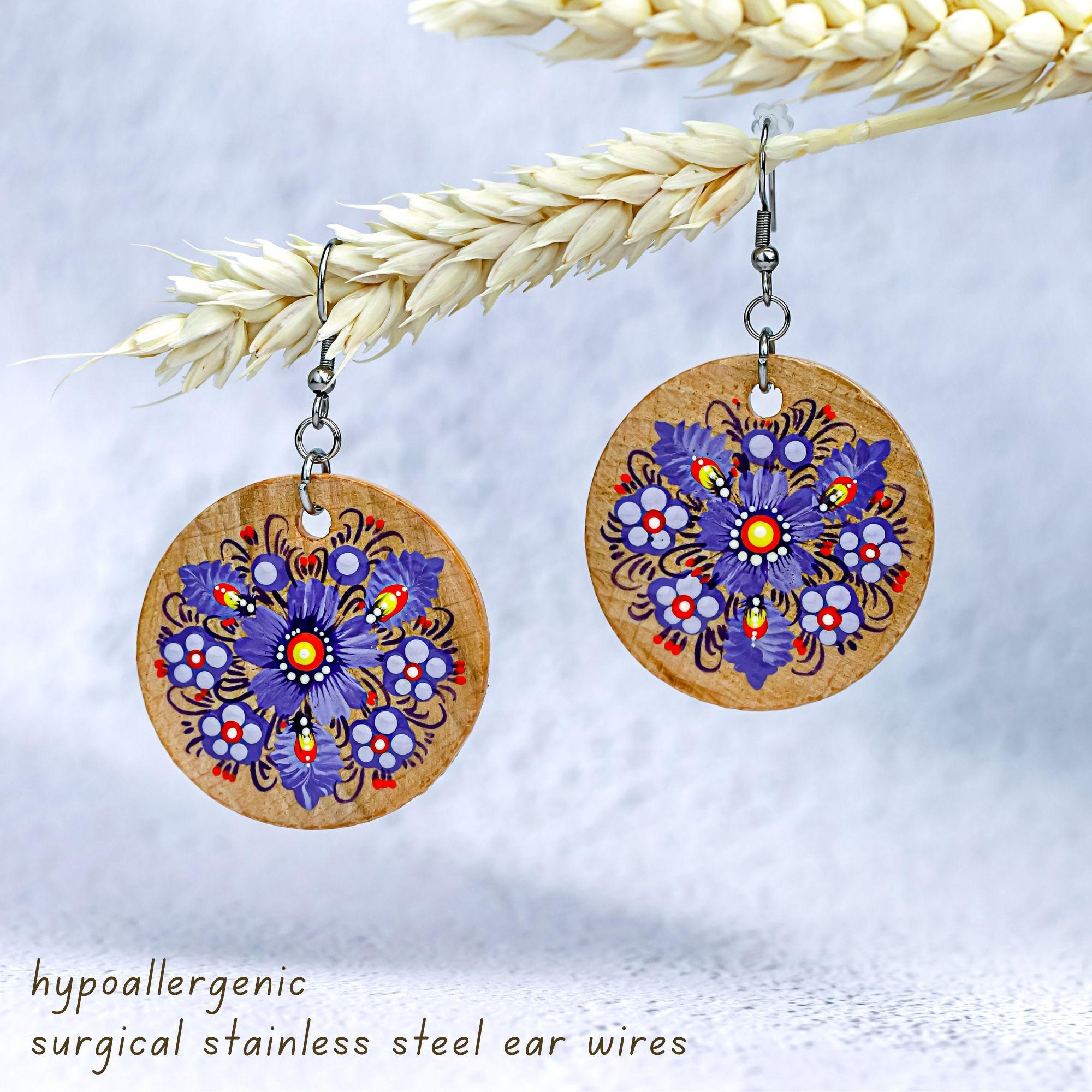 Hand-Painted Wooden Pendant Necklace – Ukrainian Petrykivka Folk Art Statement Jewelry