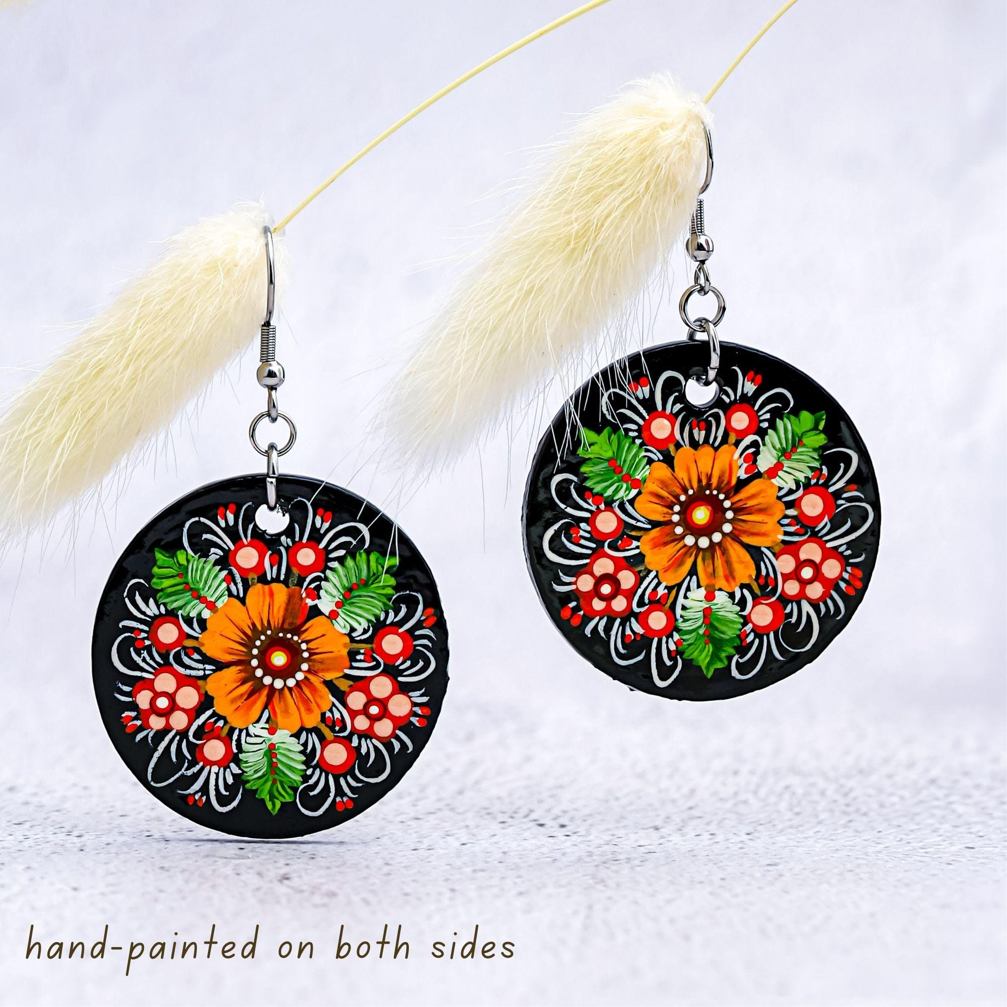 Hand-Painted Wooden Pendant Necklace – Ukrainian Petrykivka Folk Art Statement Medallion