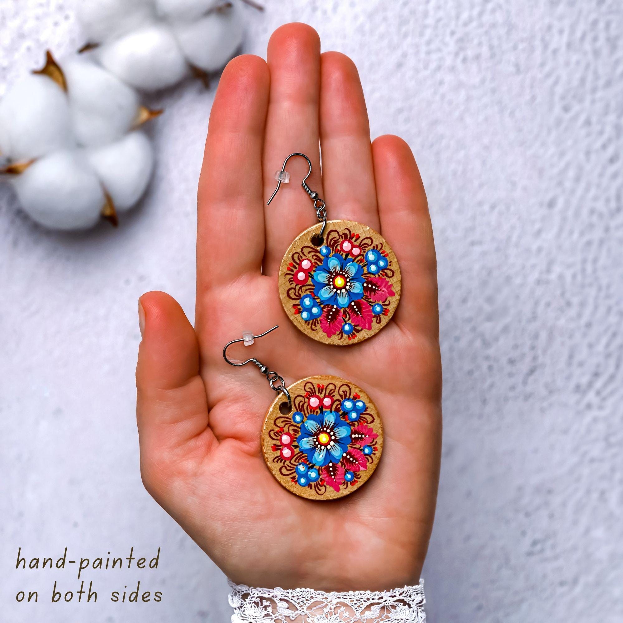 Hand-Painted Wooden Pendant Necklace – Ukrainian Petrykivka Folk Art Statement Medallion