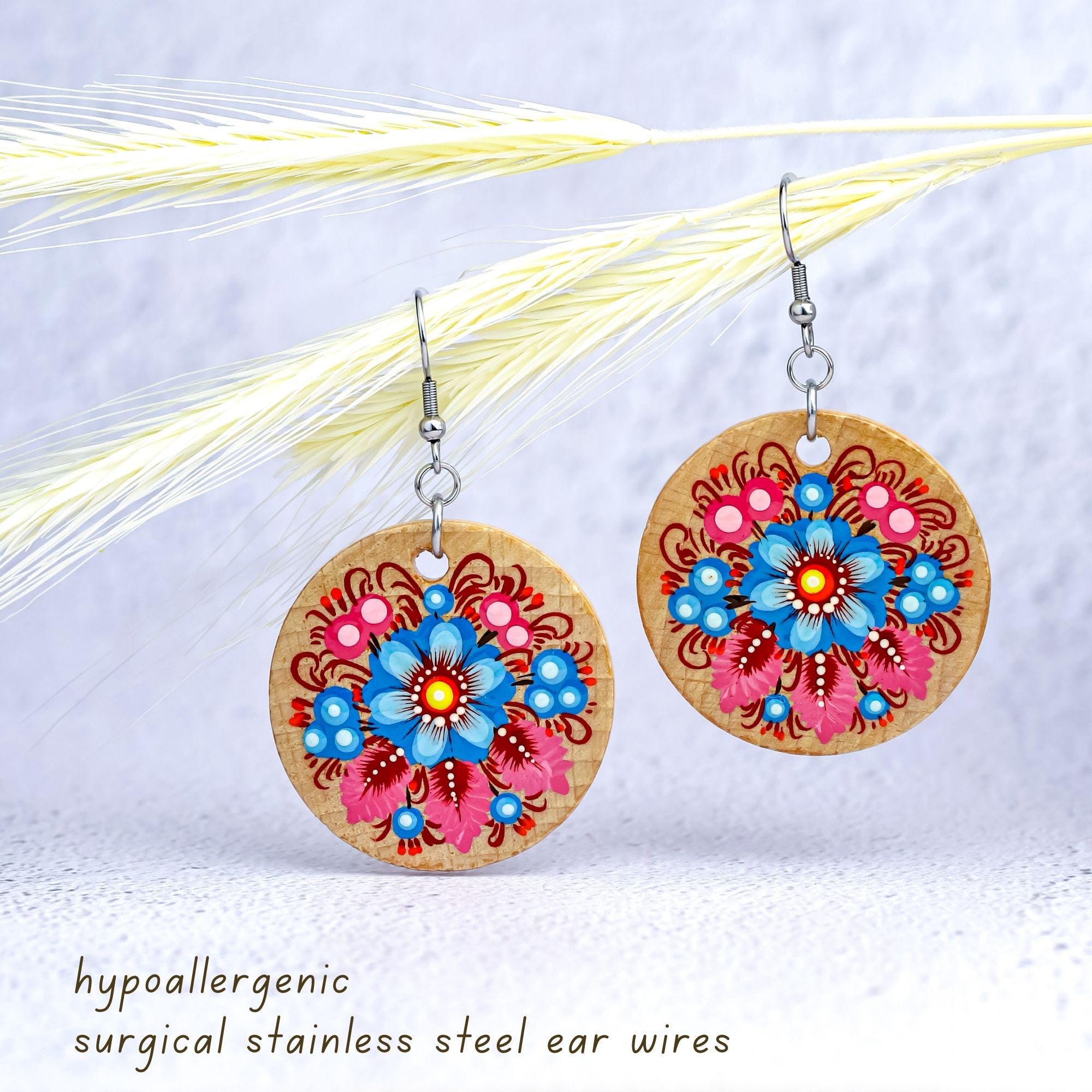Hand-Painted Wooden Pendant Necklace – Ukrainian Petrykivka Folk Art Statement Medallion