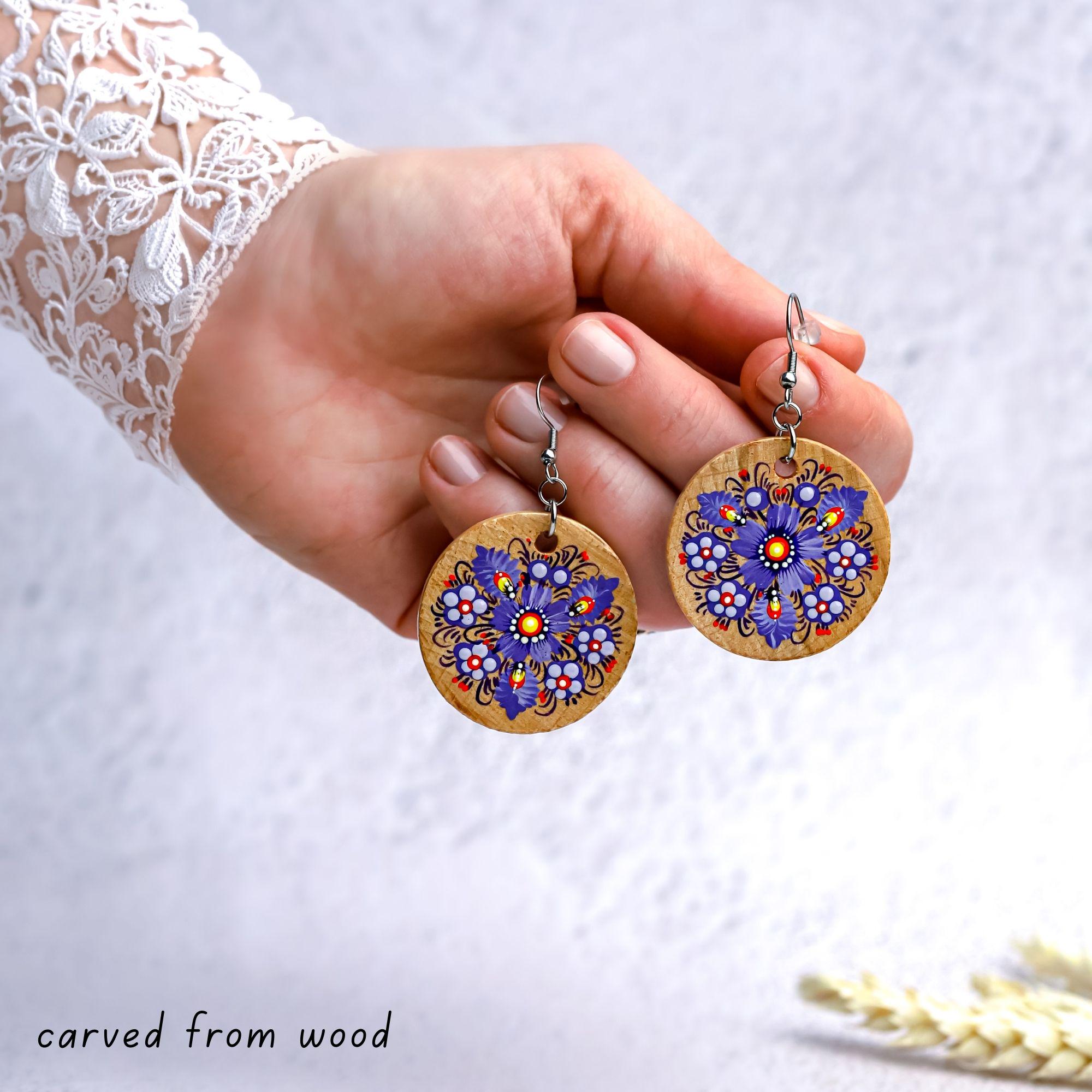 Hand-Painted Wooden Pendant Necklace – Ukrainian Petrykivka Folk Art Statement Jewelry
