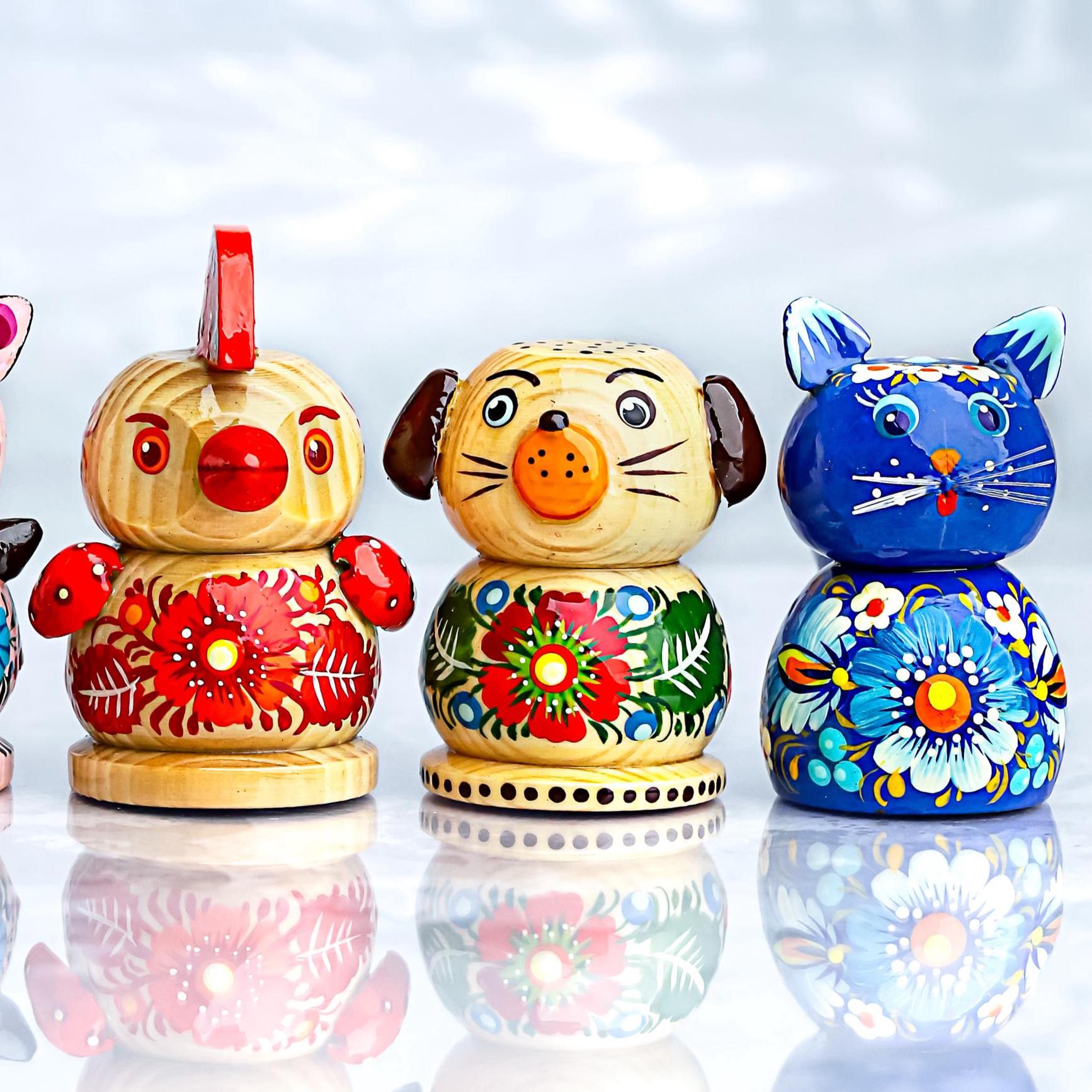 Painted Wooden Whistle Animal Figurine – Ukrainian Petrykivka Folk Art Whistle Toy