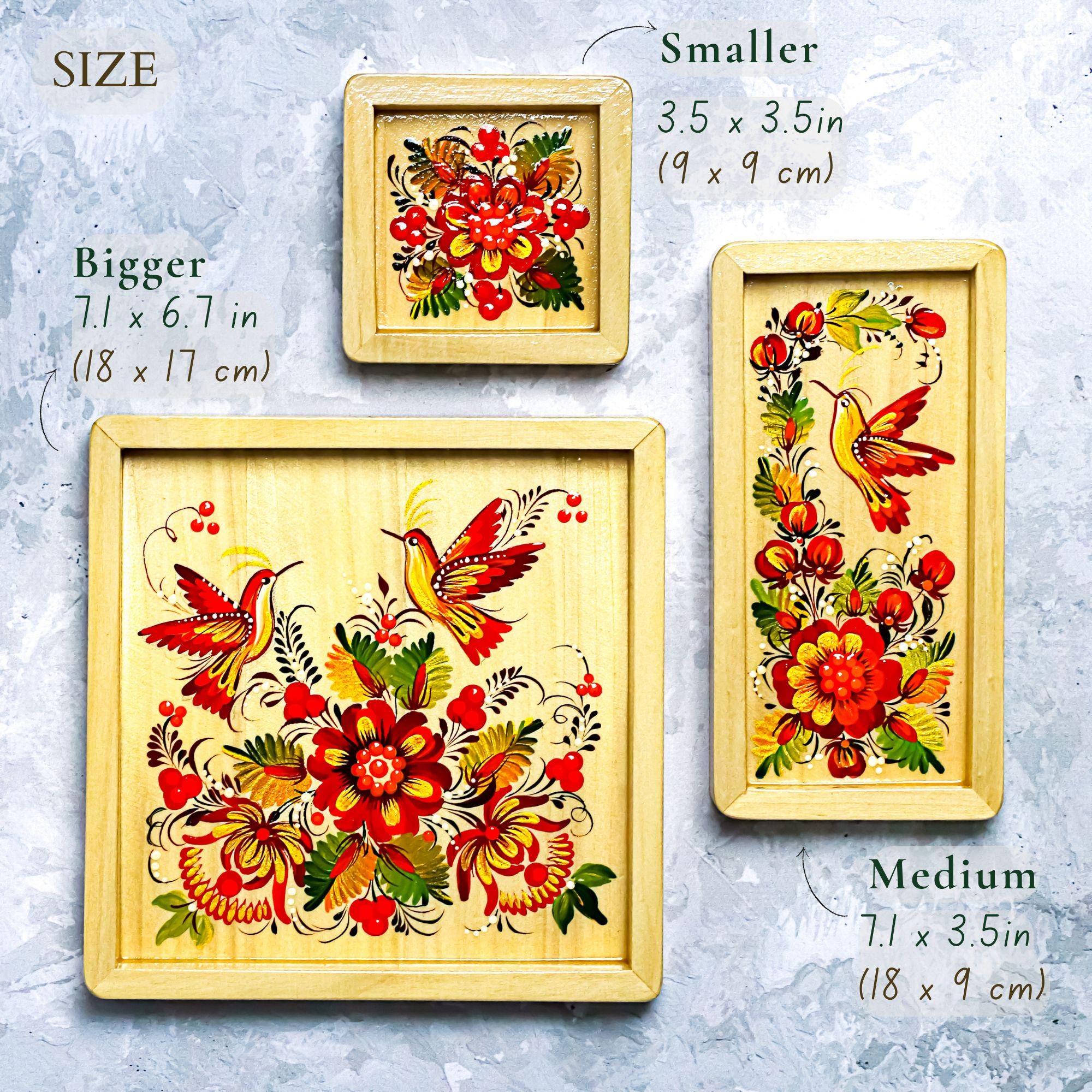 Painted Wooden Vanity Tray with Ukrainian Petrykivka Art - Hummingbird & Flower Valet Tray