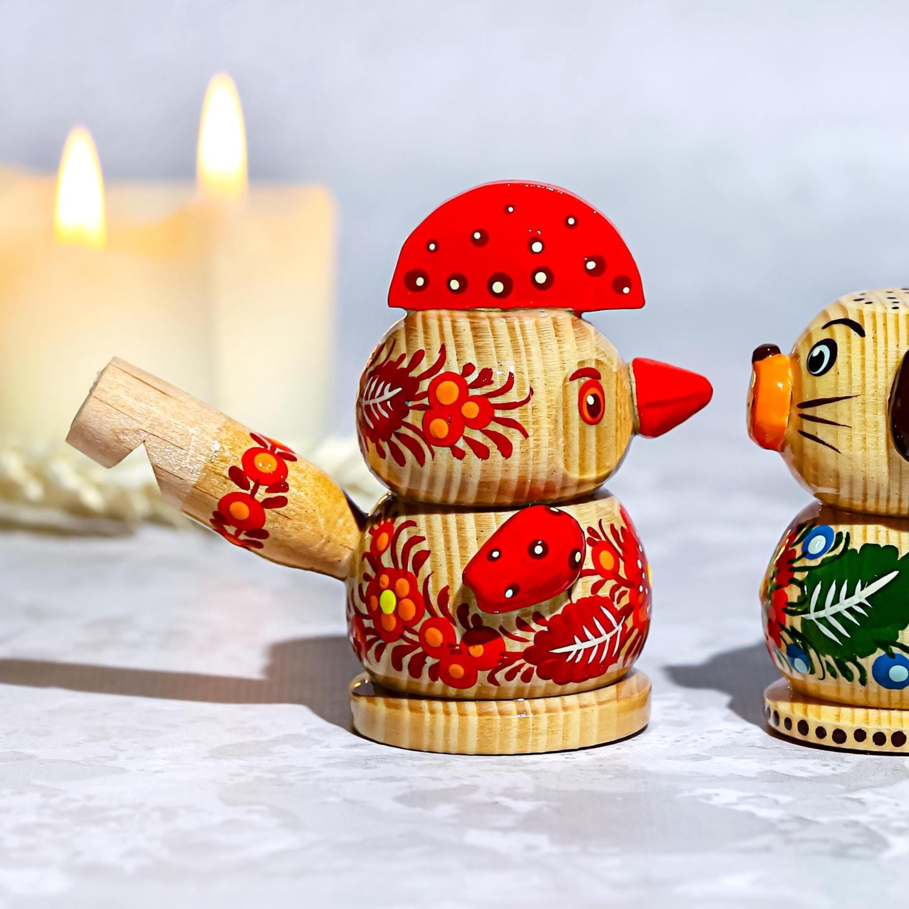 Painted Wooden Whistle Animal Figurine – Ukrainian Petrykivka Folk Art Whistle Toy